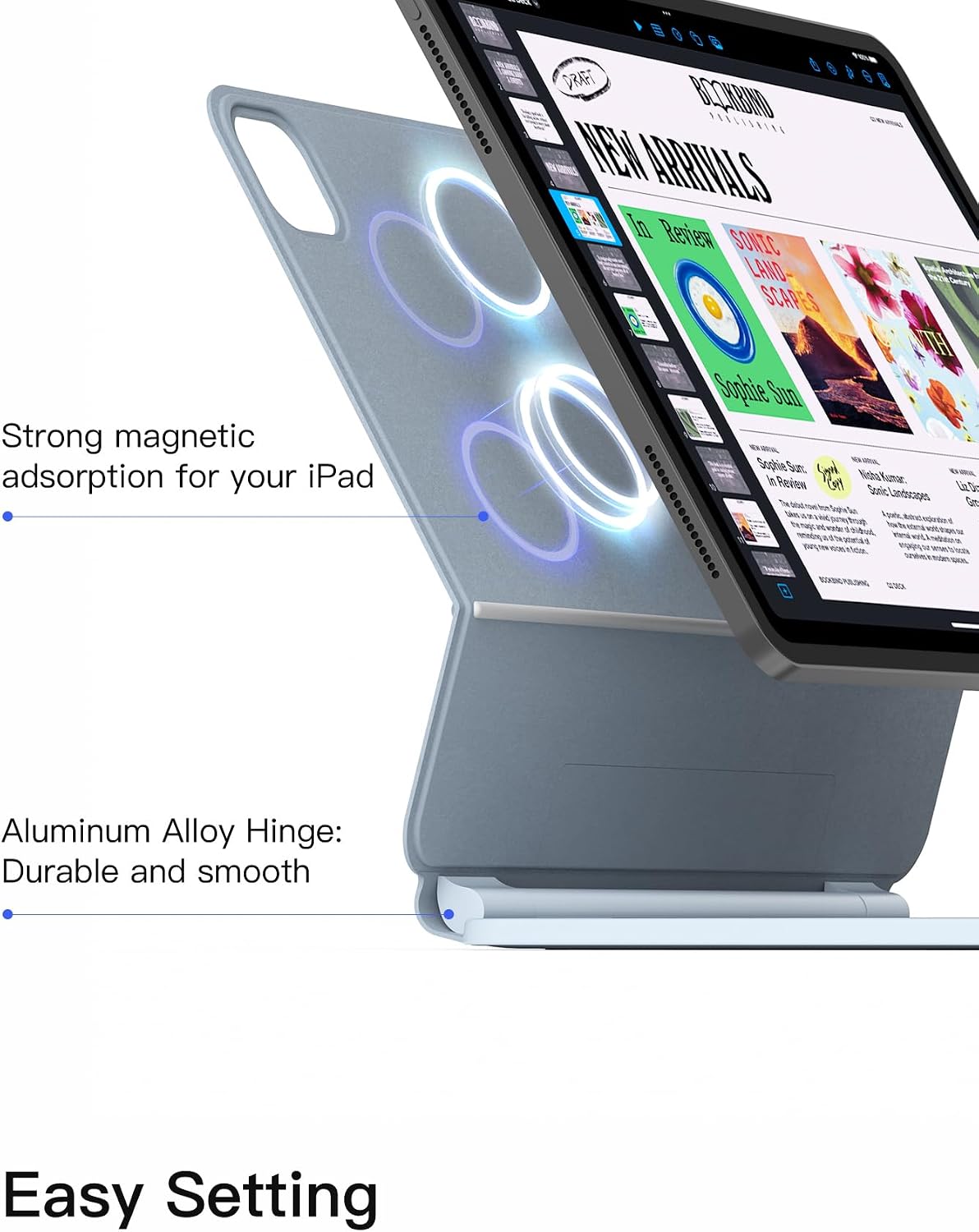 Detalle de Inateck Magnetic Keyboard Case for iPad Air 11-Inch & iPad Pro 11-Inch (Blue) with Floating Cantilever Stand, 7-Colour Backlight & Trackpad
