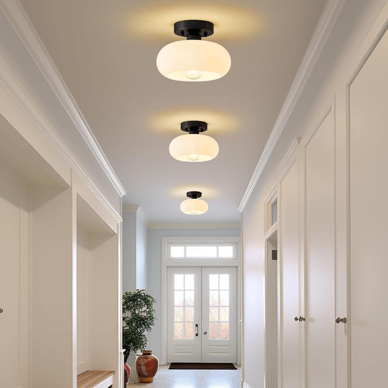 Detalle de WOKNOS 6904-BK22 Mid-Century Modern Semi-Flush Ceiling Light, Black Metal