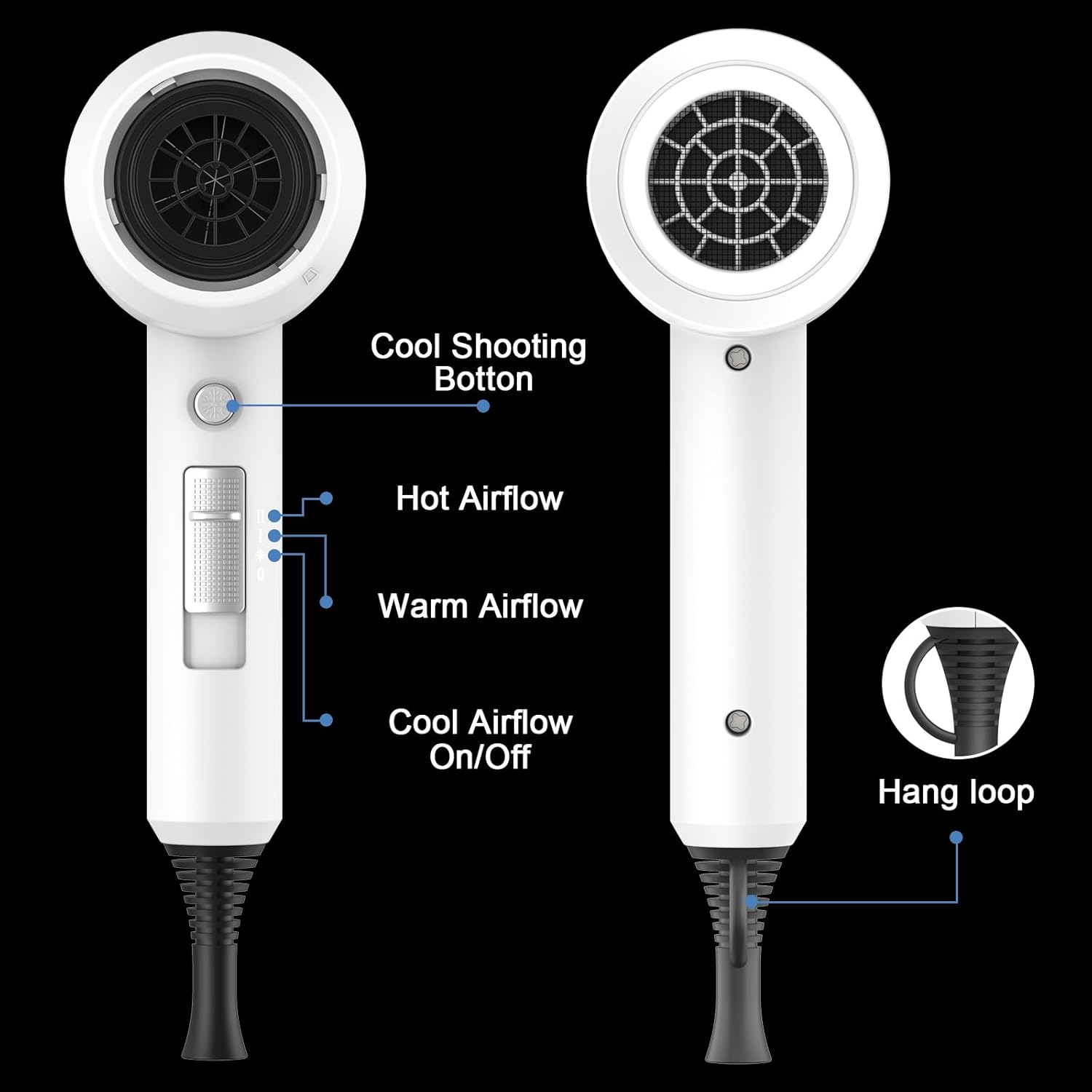 Thumbnail 3 de Slopehill Professional Ionic Hair Dryer (1800W) with 2 Concentrator Nozzles + Diffuser, White