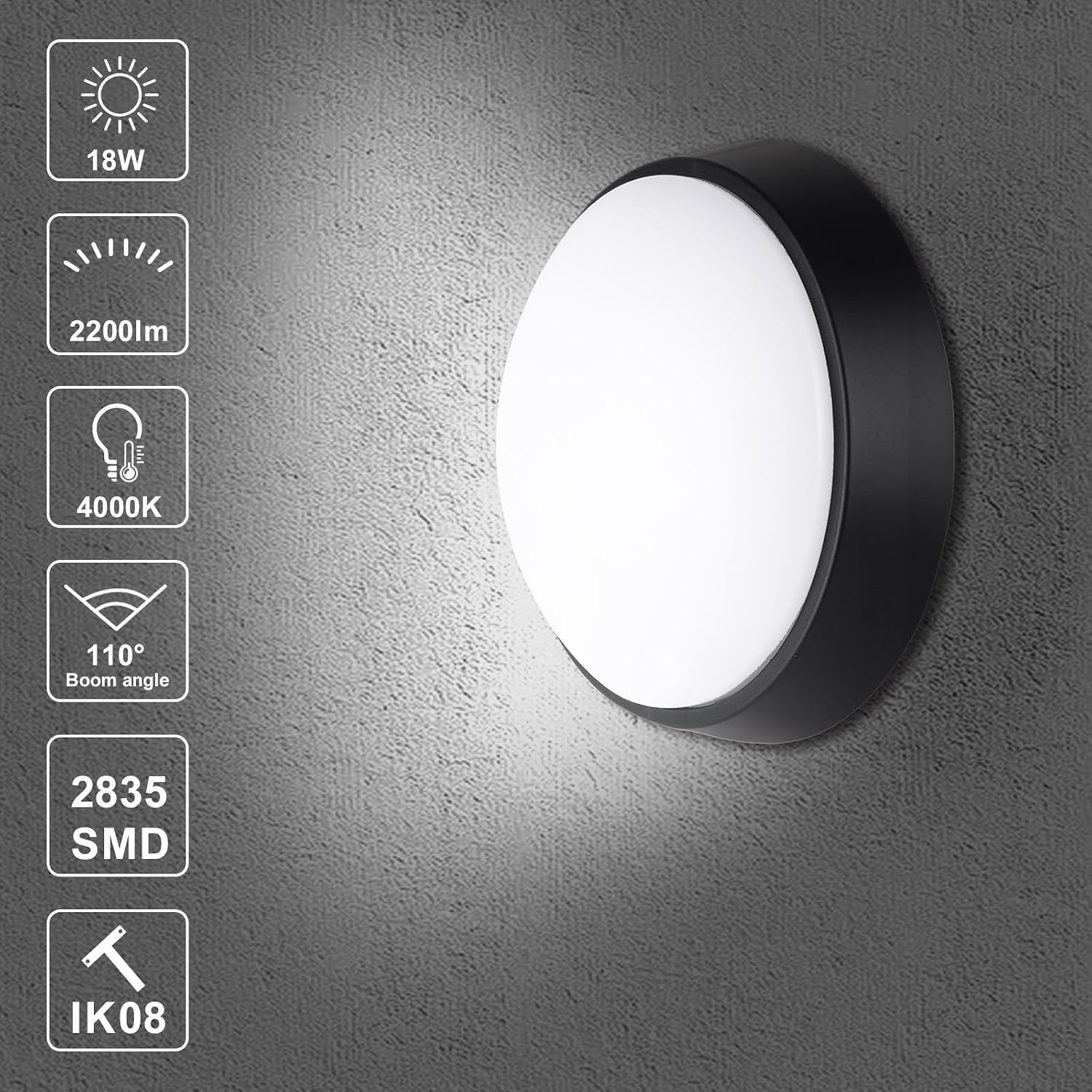 Detalle 2 de Bulkhead LED 18W IP65 Round Dome Light 2 Pack