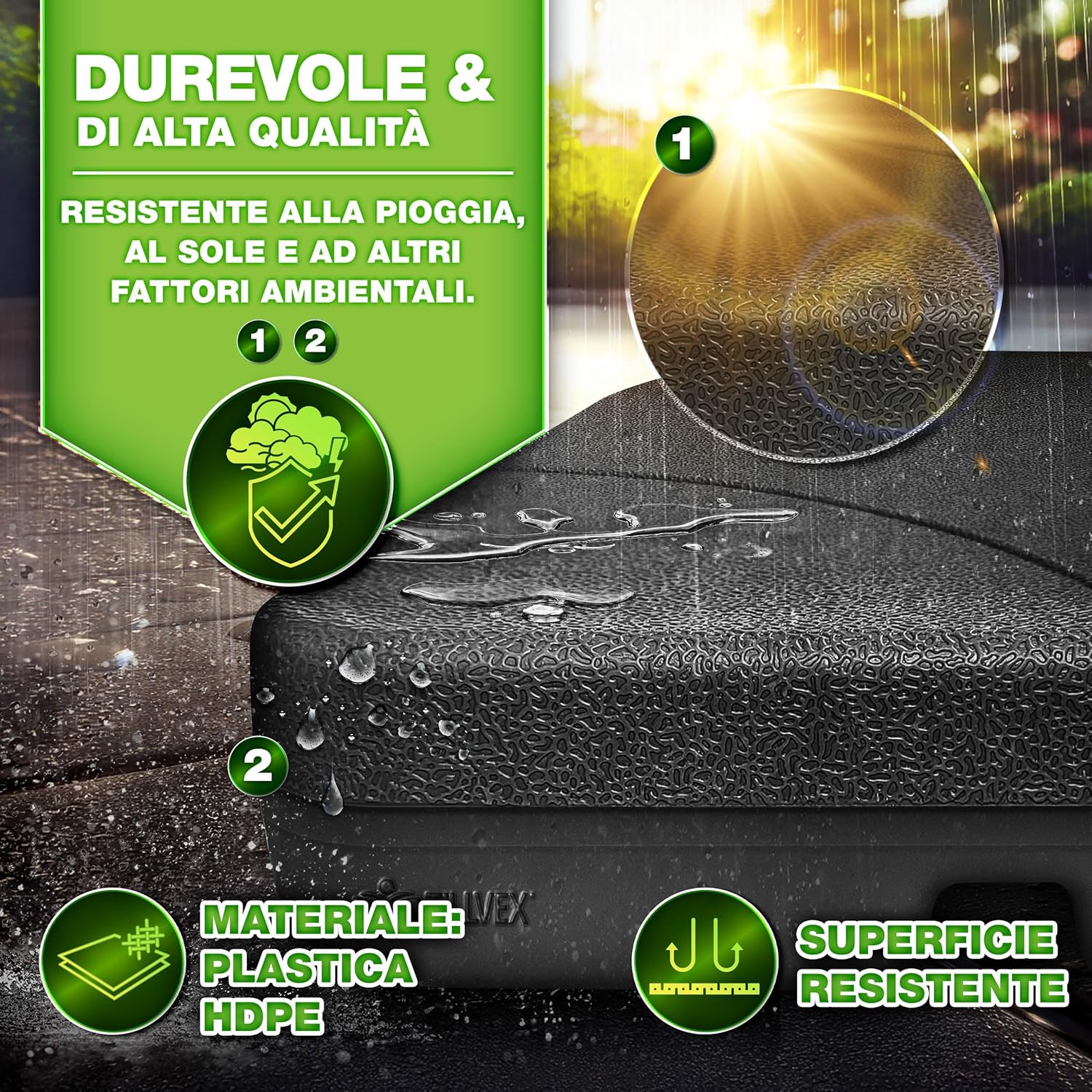 Thumbnail 3 de tillvex® Base per ombrellone 60 litri / 80 kg da 4 pezzi con connettore metallico (decetrata) per ombrellone decentrato