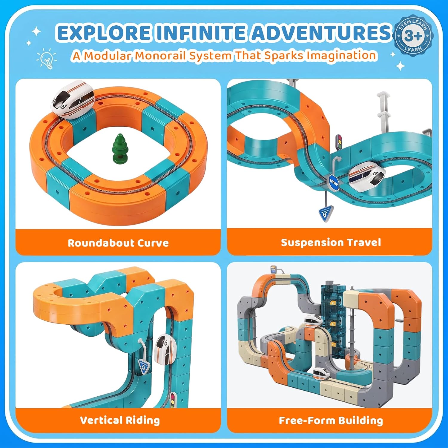 Detalle de Modular Cube Train Track Set, ABS