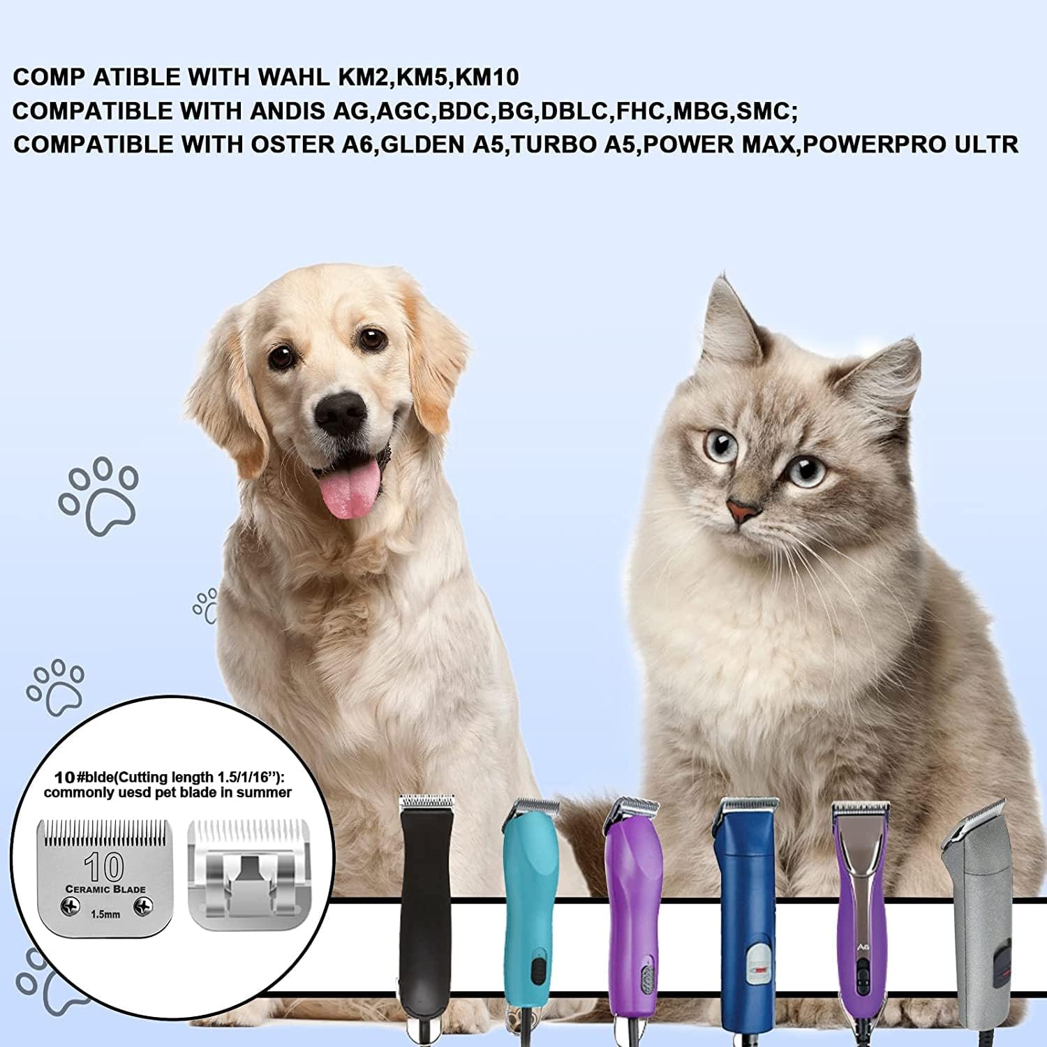 Thumbnail 1 de 3 Pack 10 Detachable Dog Clipper Replacement Blades (1.5mm) – ceramic movable blade for Andis & Oster A5 / Wahl KM series