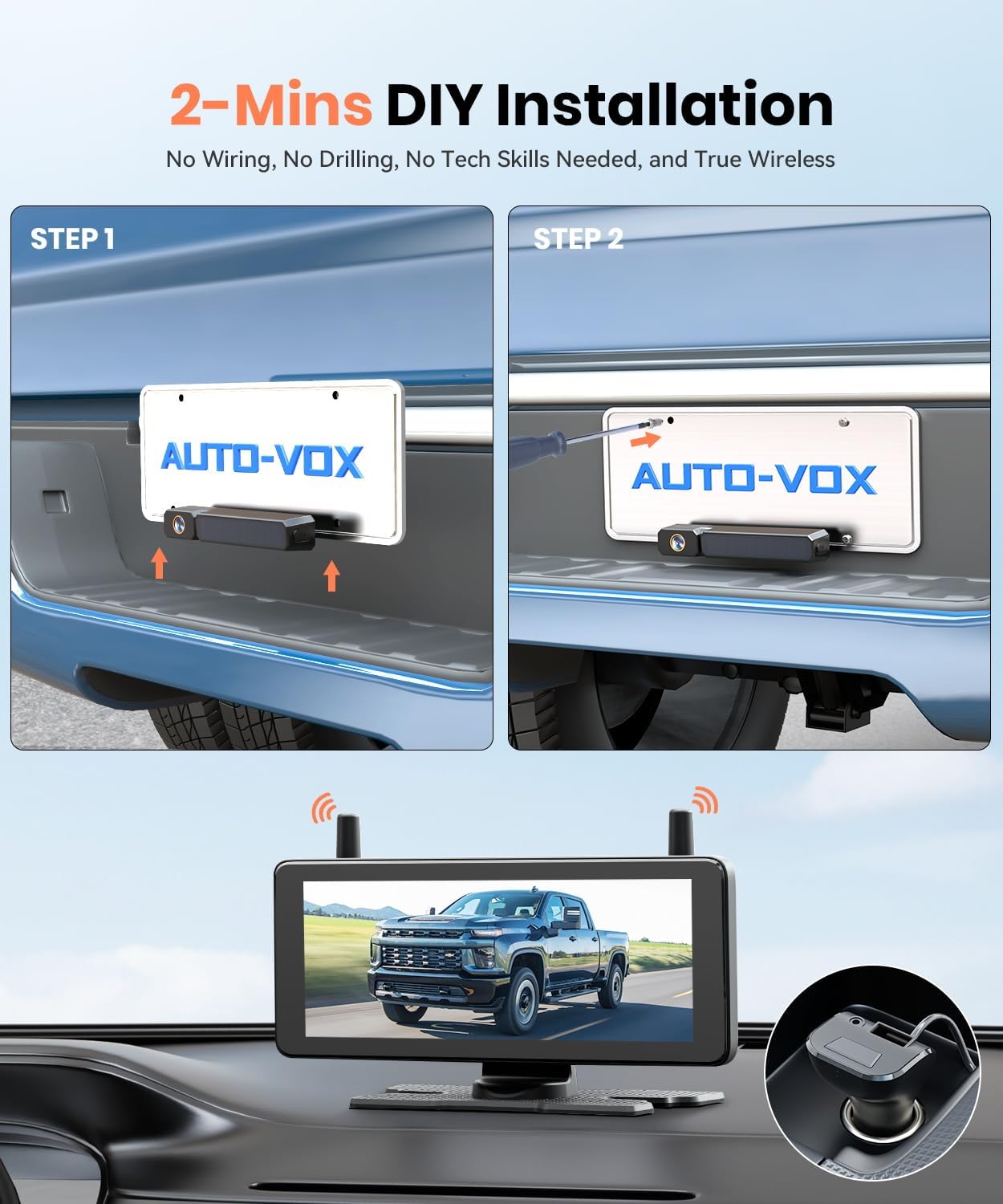 Thumbnail 1 de AUTO-VOX 7.2" DVR Portable Solar Wireless Backup Camera