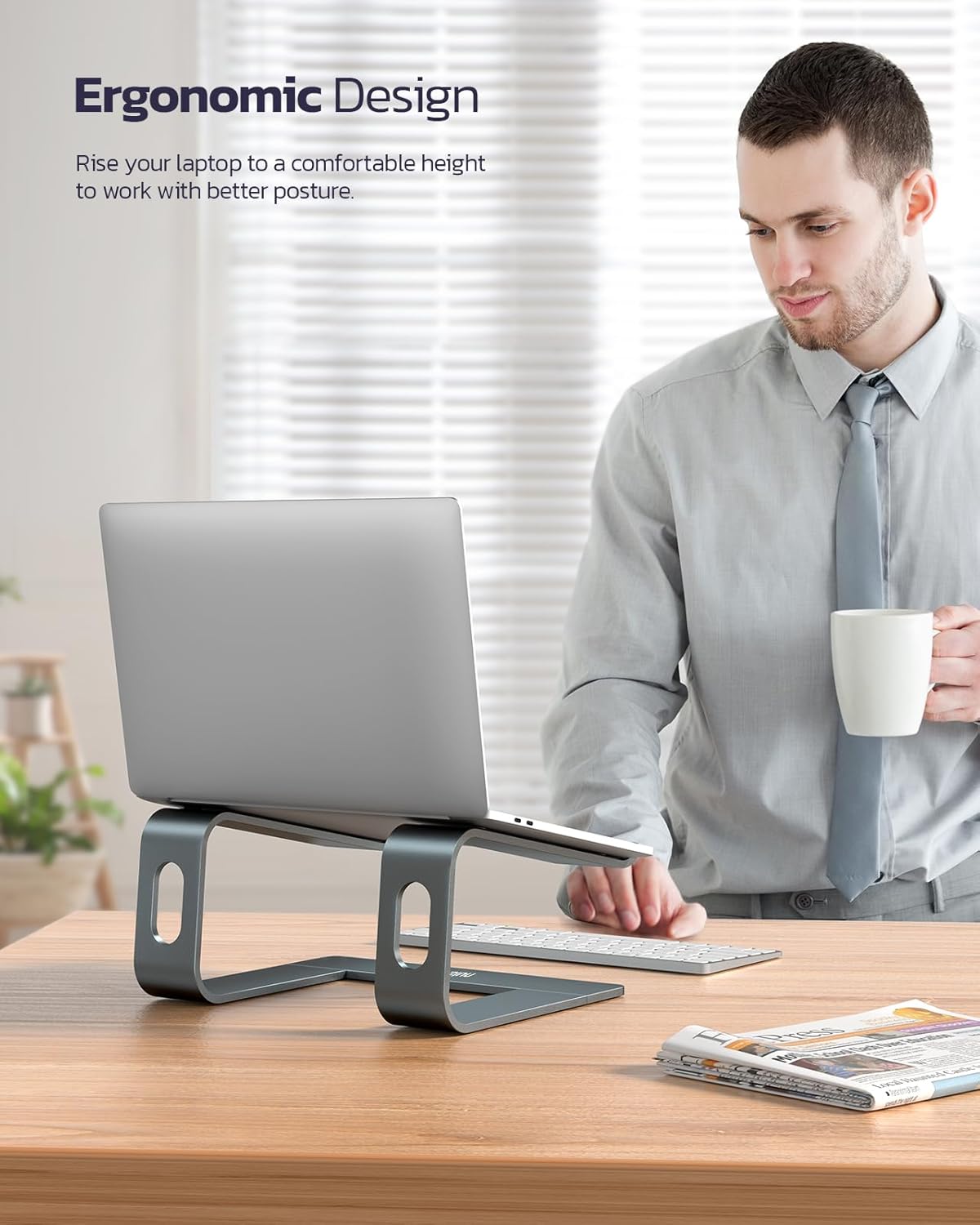 Detalle de Nulaxy All-Aluminum Laptop Stand for Desk (C3) – Detachable, Ventilated, 10–16" Compatibility