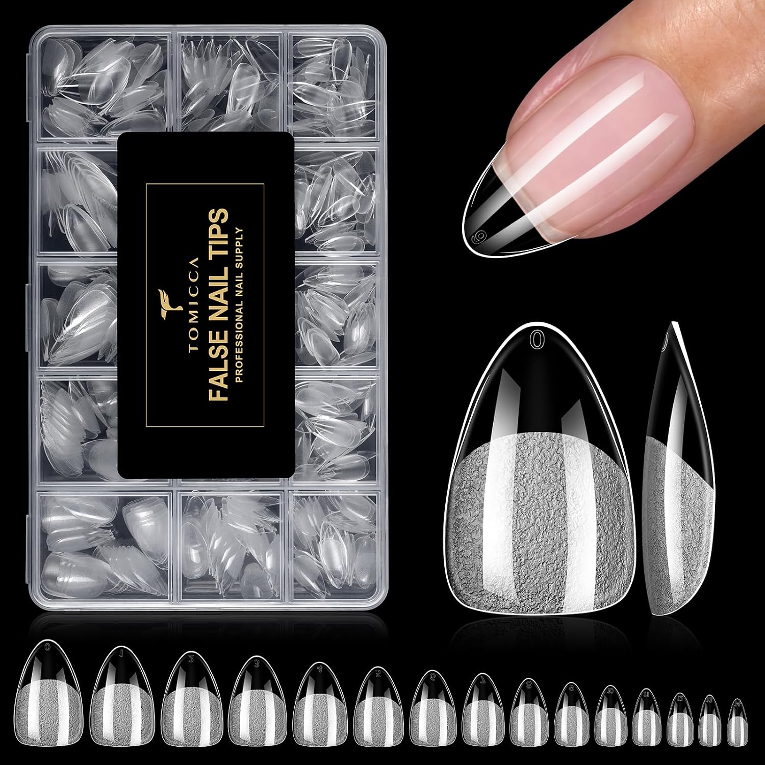Detalle de TOMICCA kurze Mandel Nageltips 510 Stück (15 Größen) – ultra-matt Soft Nail Tips für Gel- oder Acrylic-Nagelverlängerung