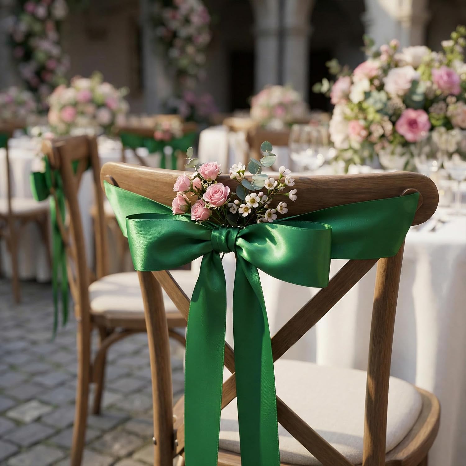 Detalle de BVIEAKD Forest Green Double-Faced Satin Ribbon, 3/4 in x 50 Yards