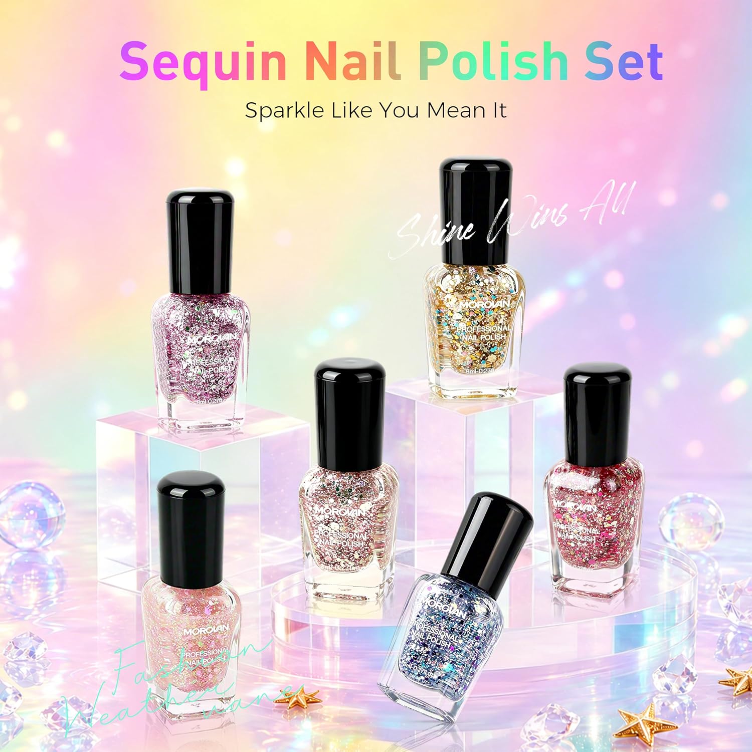 Detalle 2 de Morovan Glitter Nail Polish Set, 6 Colors