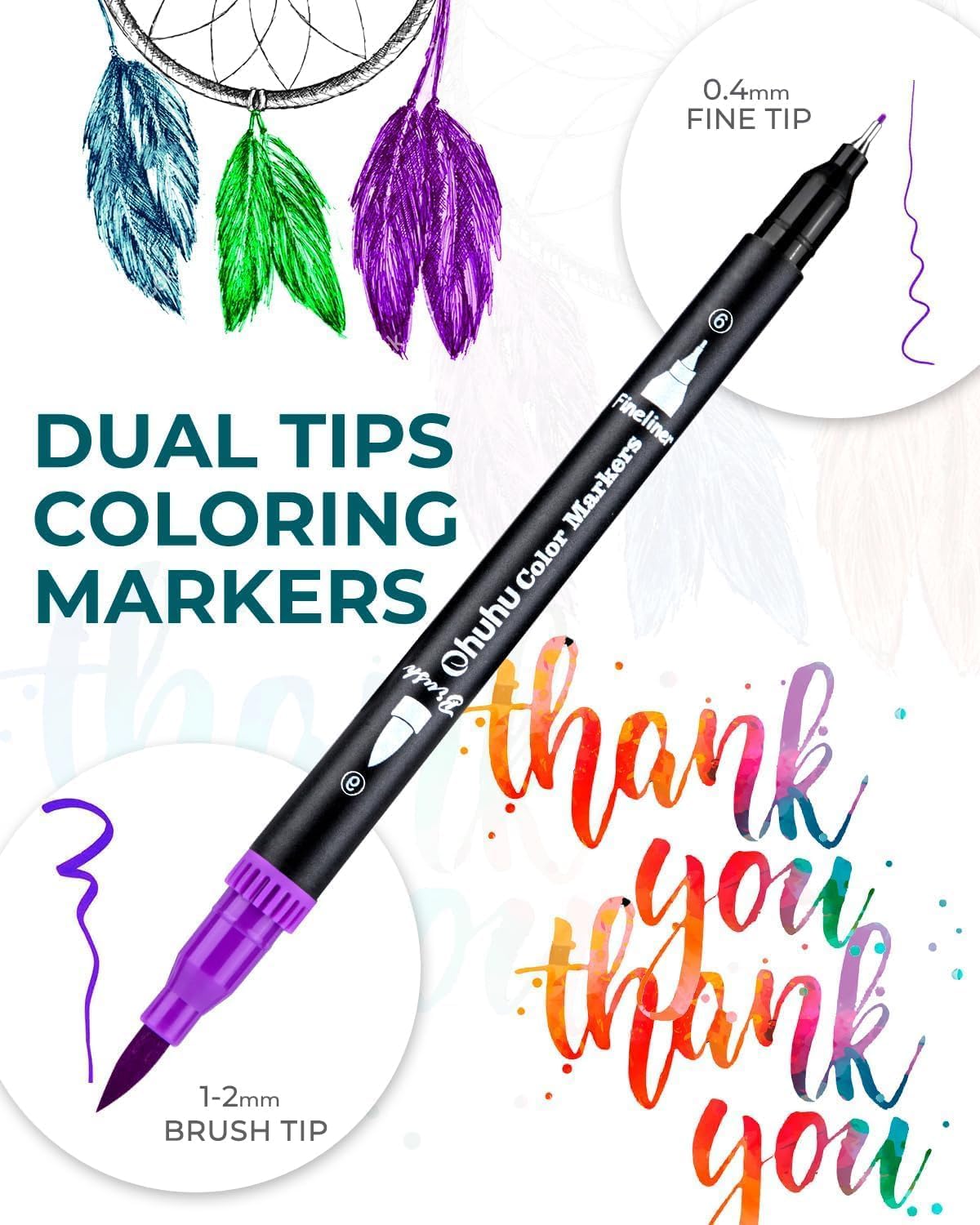 Detalle de Ohuhu 100 Farben Dual Brush Pen Set (Pinsel & Fineliner) mit Doppelspitze