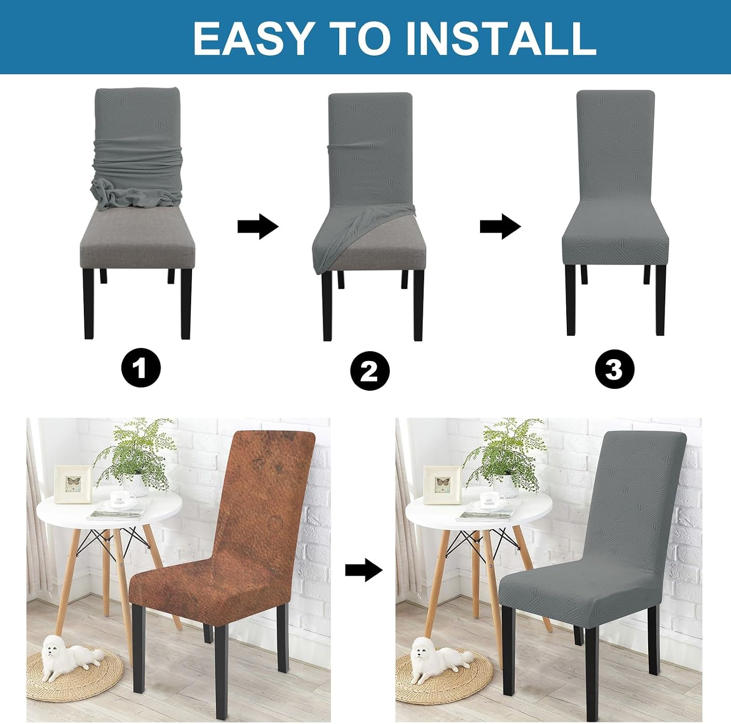 Detalle de Ystyle housse de chaise 6 pièces gris clair