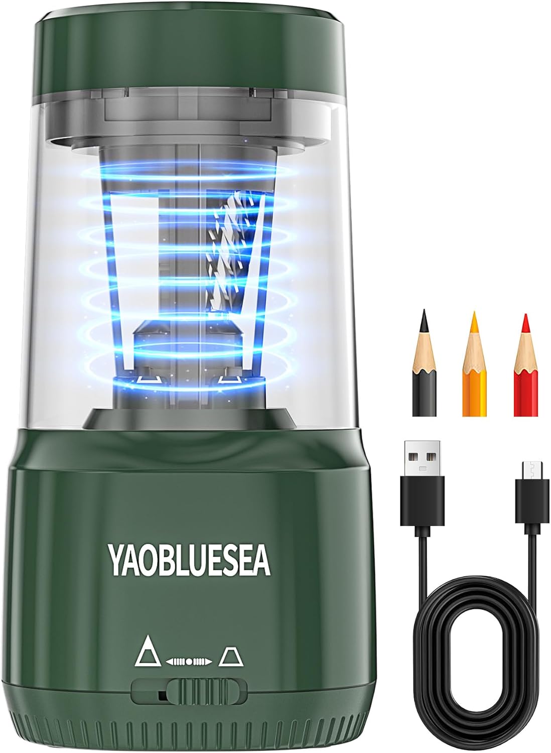Elektrischer Spitzer, aufladbarer USB-Spitzer mit Behälter und Auto-Stop für 6–8-mm-Bleistifte