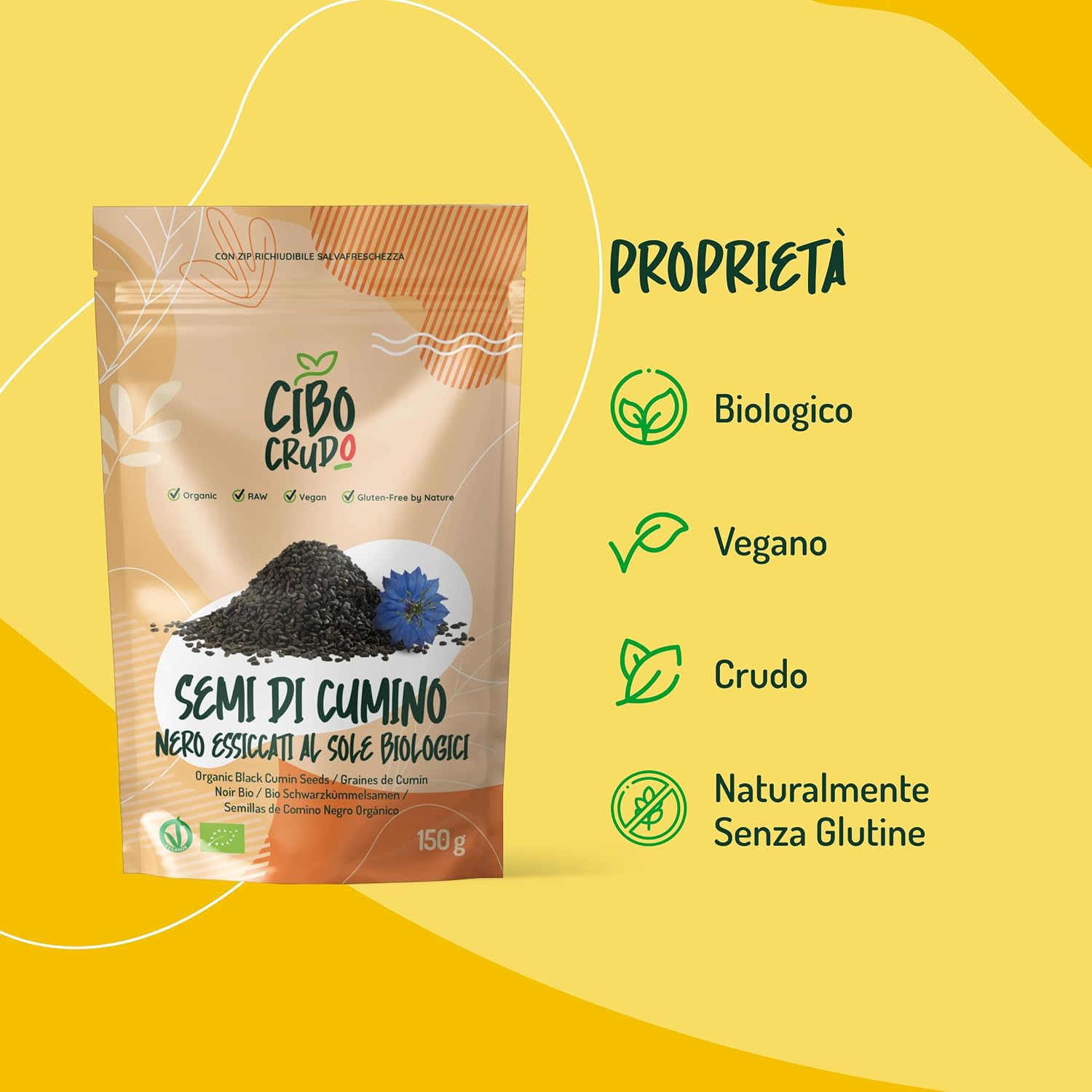 Detalle de Cumino Nero Semi Biologici – 150 g: semi essiccati al sole per aromi intensi
