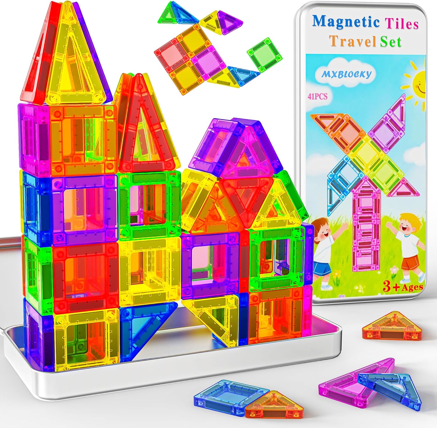 Detalle de Mini Magnetic Tiles Travel Set: 41PCS STEM Learning Toy for Ages 3–8