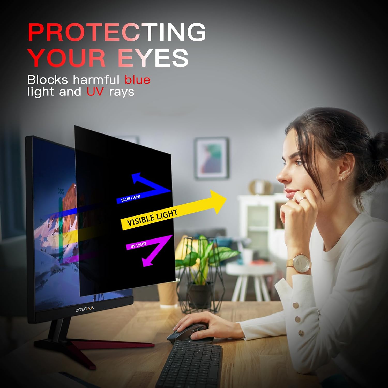 Detalle de ZOEGAA 2-Pack 27-Inch Privacy Screen – 16:9, Removable & Anti-Blue Light