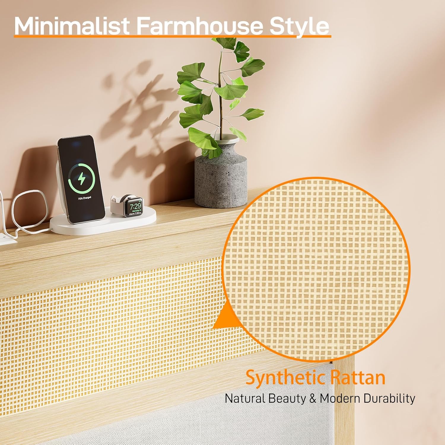 Thumbnail 6 de VINGLI Full Bed Frame with Rattan Headboard