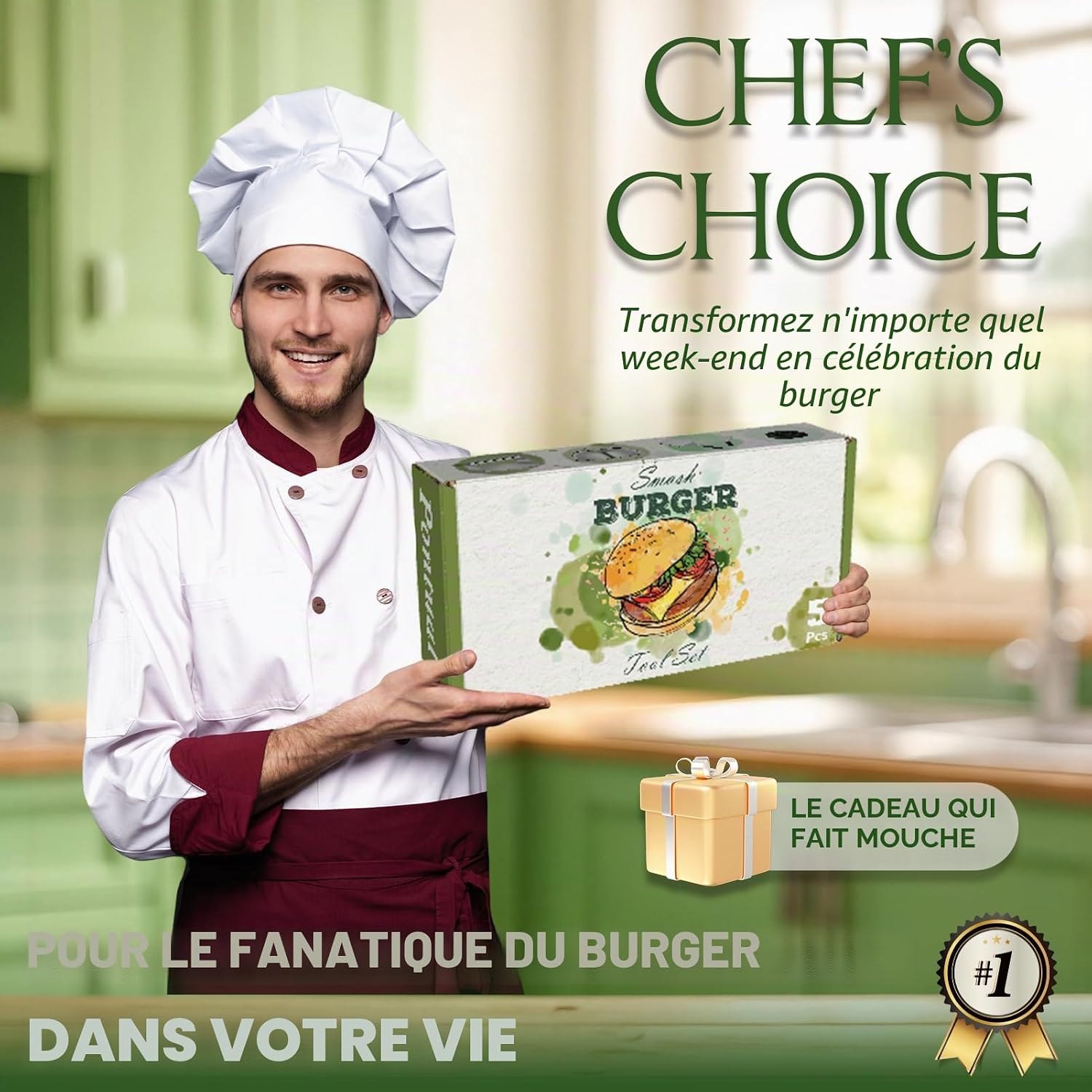 Detalle de Set Smash Burger 5 Pièces – Kit Plancha inoxydable pour Grill et Teppanyaki