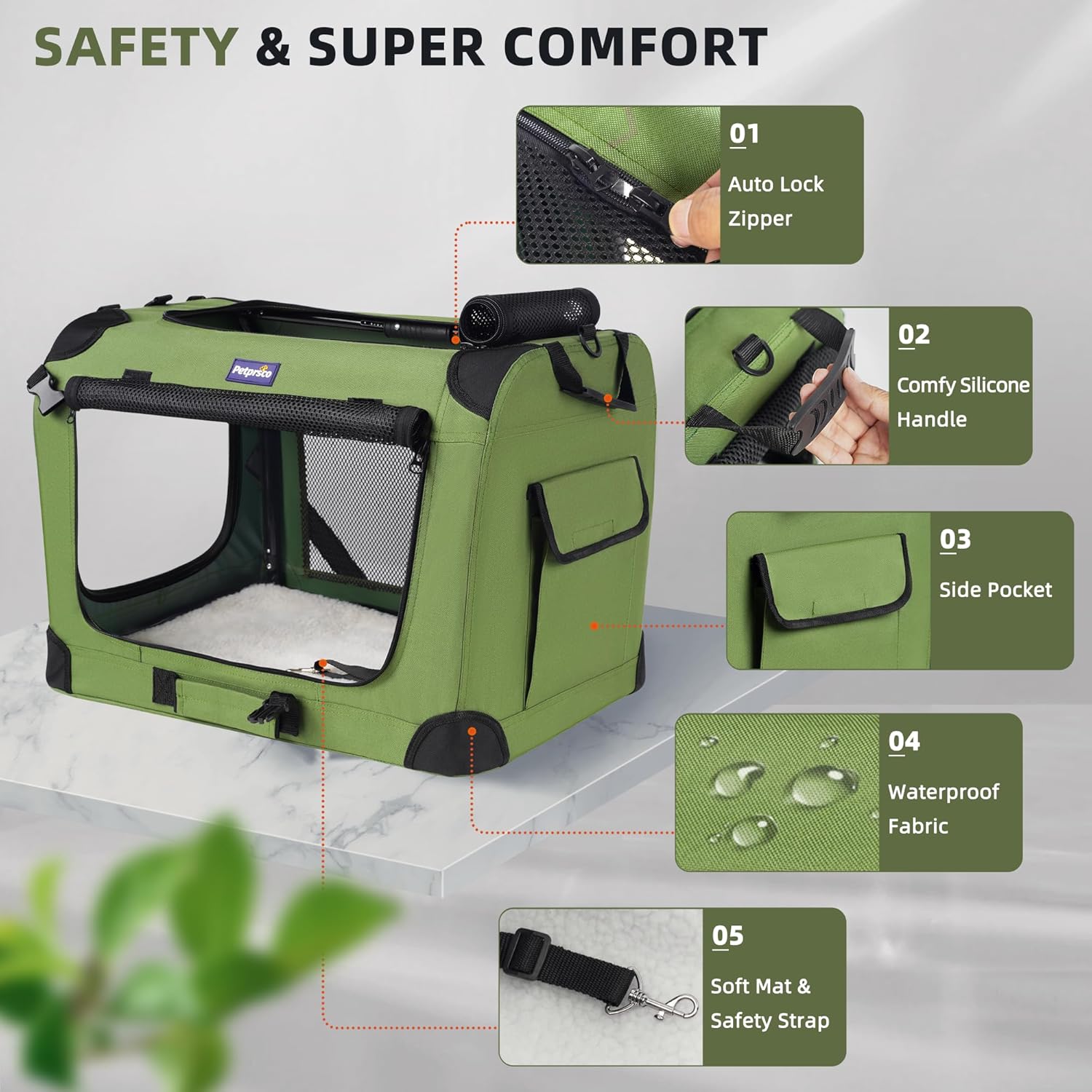 Thumbnail 3 de Petprsco Large Cat Carrier (60 x 42 x 42cm) for 2 Cats and Small–Medium Dogs with Soft Pad, Foldable Bowl & Warm Blanket