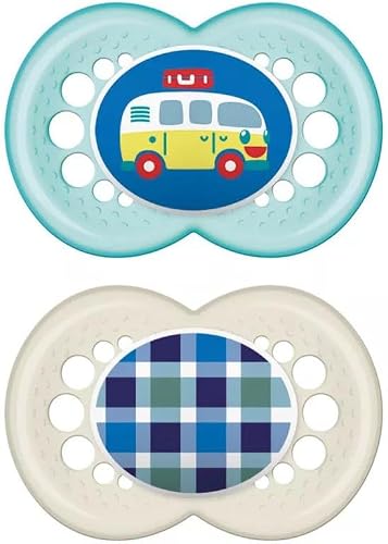 Detalle de MAM Original Succhietto 16+ mesi Set da 2 ciucci – Azzurro/Blu, ortodontico SkinSoft