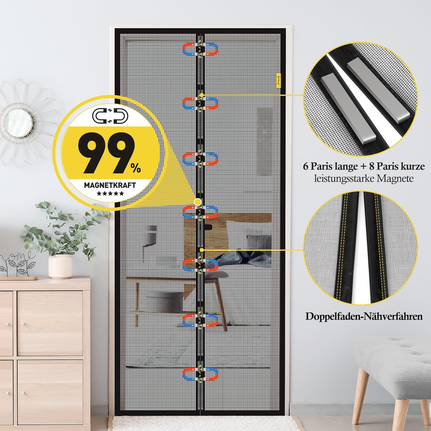 Thumbnail 3 de fowong Fliegengitter Balkontür Magnet 75x210 cm – Neues Nanogitter mit stärkeren Magneten und winddichtem Verschluss