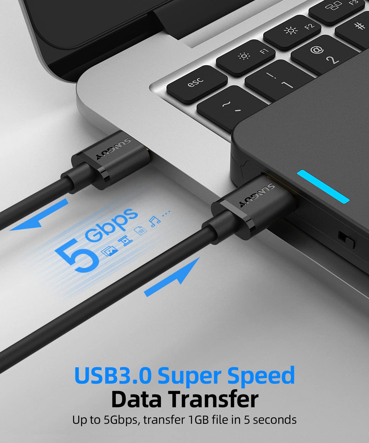 Thumbnail 2 de SUNGUY Câble USB A vers USB A 3 m (USB 3.0, 5 Gbit/s) pour disque dur, imprimante et appareils photo