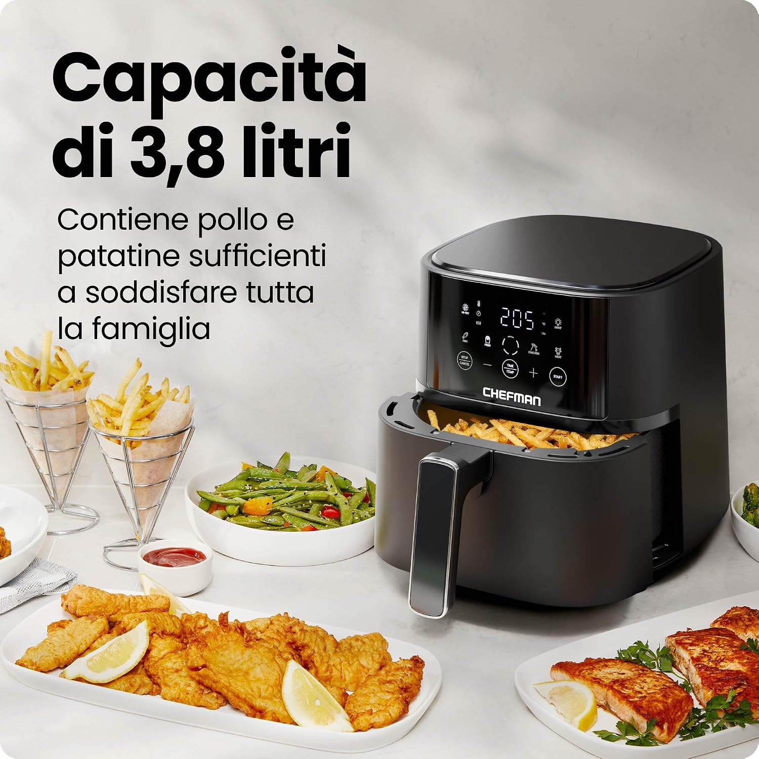 Detalle de Chefman Heißluftfritteuse 3,75L mit Hi-Fry-Technologie – kompakt, günstig gesund fritieren