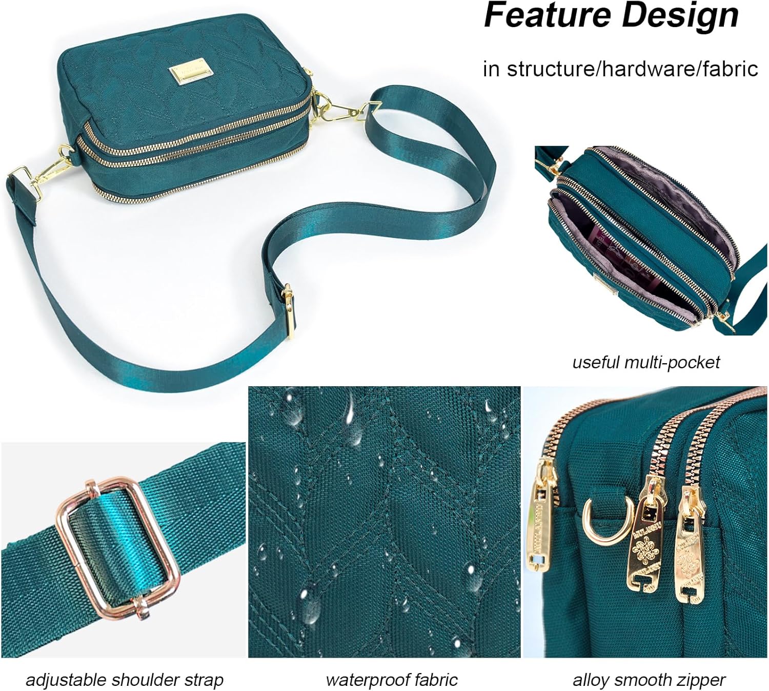 Thumbnail 6 de LassZone Ladies Crossbody Bag – Multi-Pocket Water-Resistant Nylon Shoulder Bag