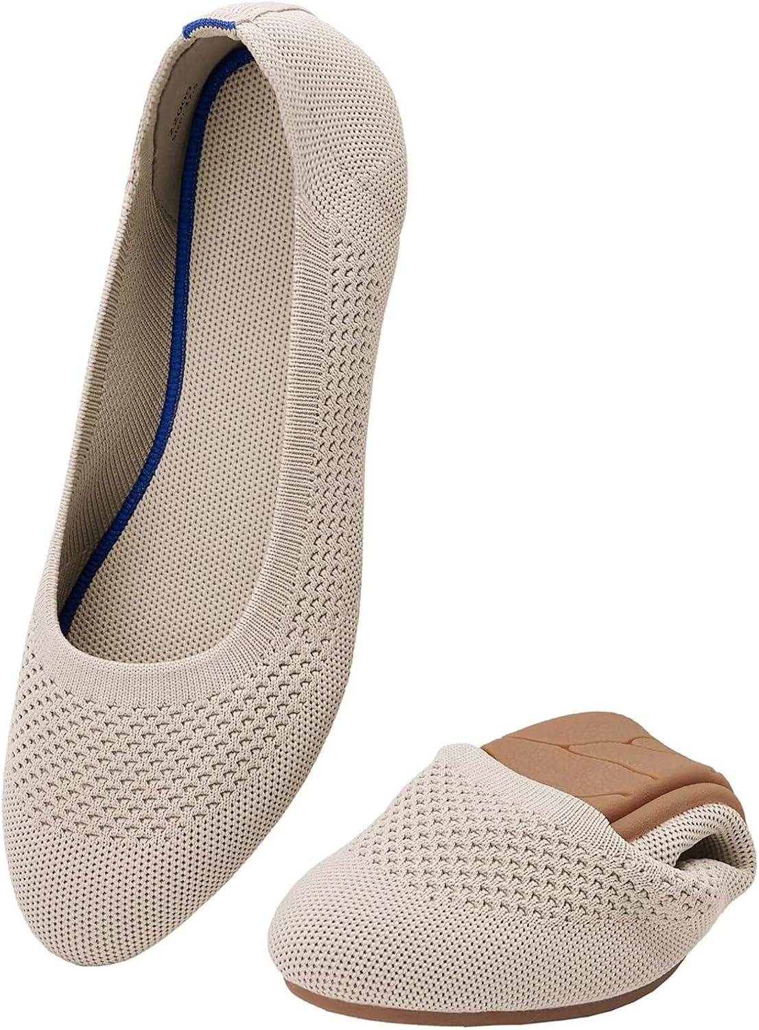 Detalle de Puxowe Damen Strick-Ballerinas mit Keilabsatz