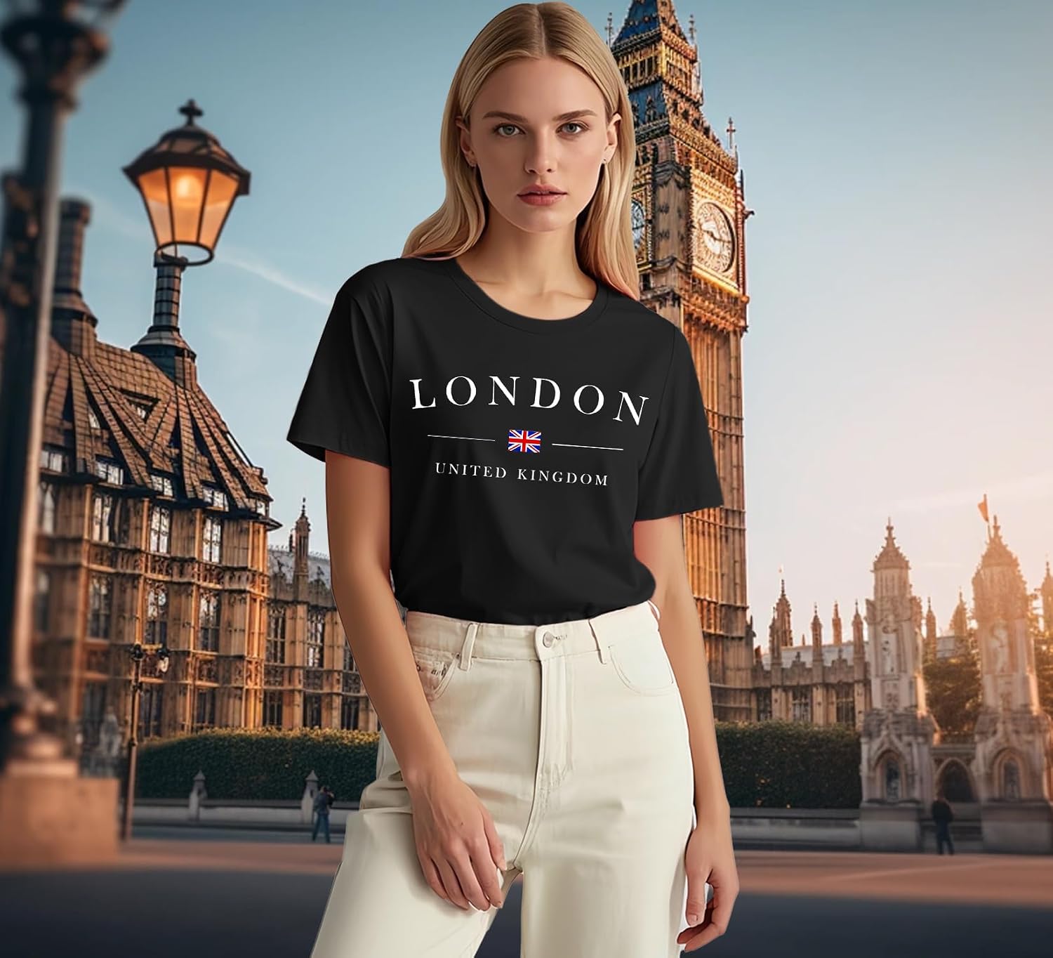 Detalle 2 de Qskall Women’s Union Jack “London” T-Shirt – London shirts United Kingdom tee tops