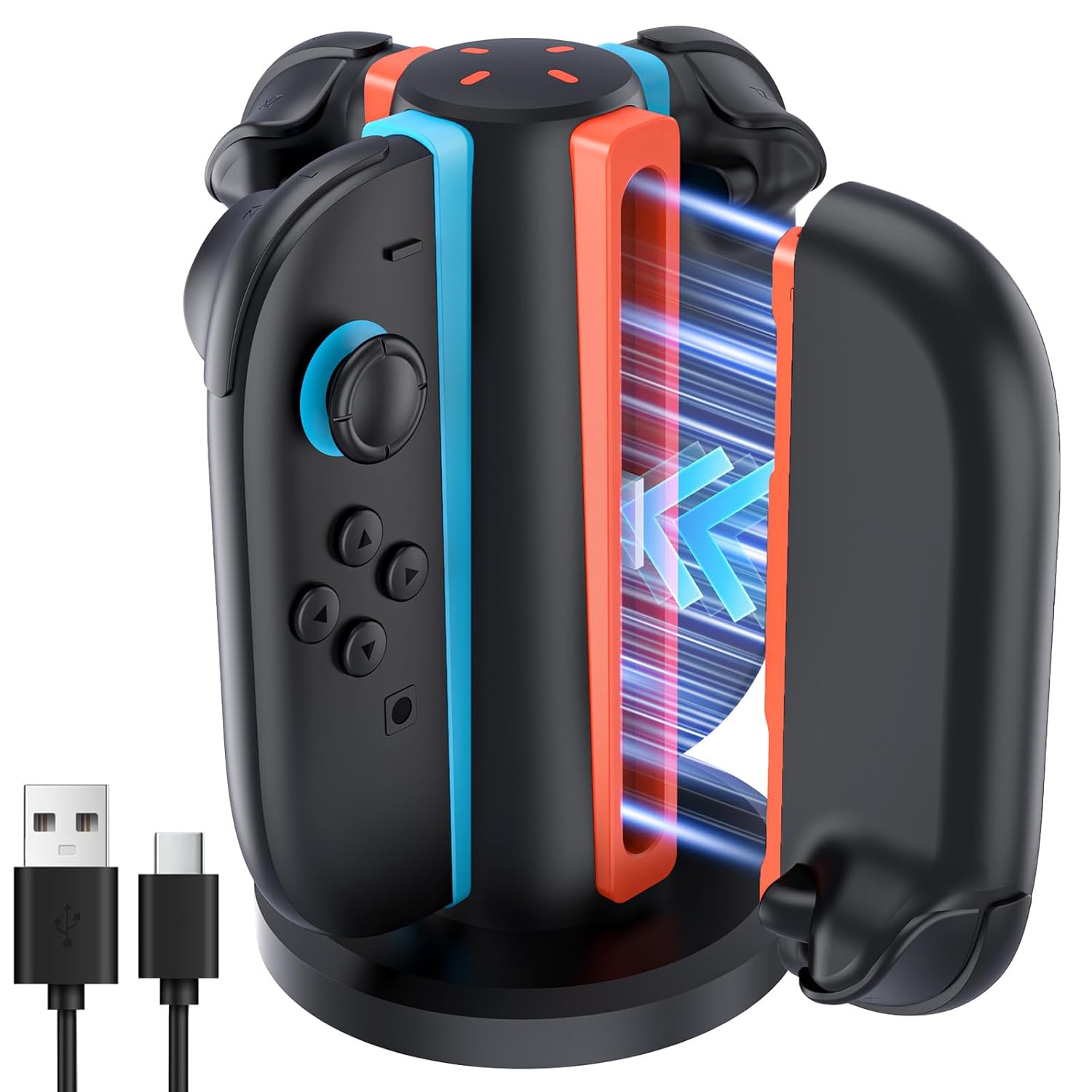 Detalle de AceGamer 4-In-1 Charging Dock for Nintendo Switch 2 Joy-Con (4-Port Magnetic Charging Station, Black)