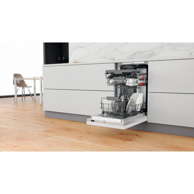 Detalle de Whirlpool WSIC 3M27 C: lavavajillas compacto de 45 cm, 10 cubiertos, A++ con AquaStop