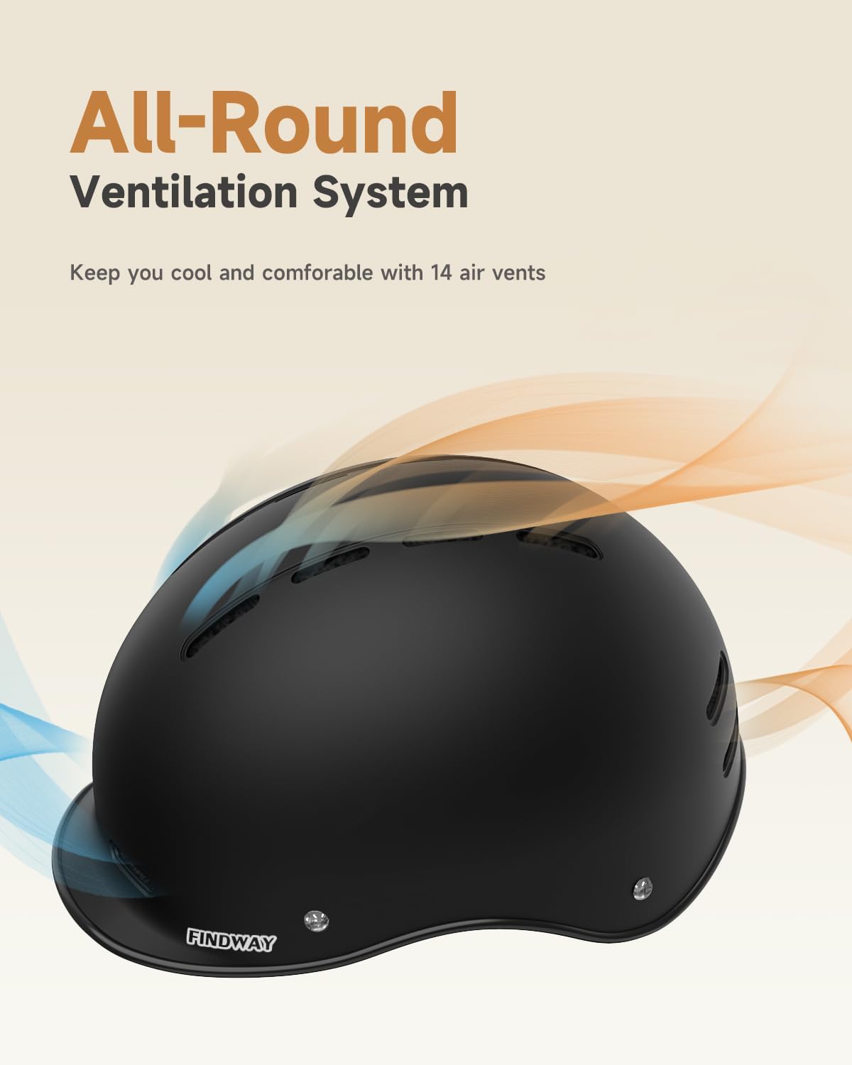 Thumbnail 3 de Findway US-FBH110-BK-BK Adult Bike Helmet, Adjustable Dial and Built-In Visor