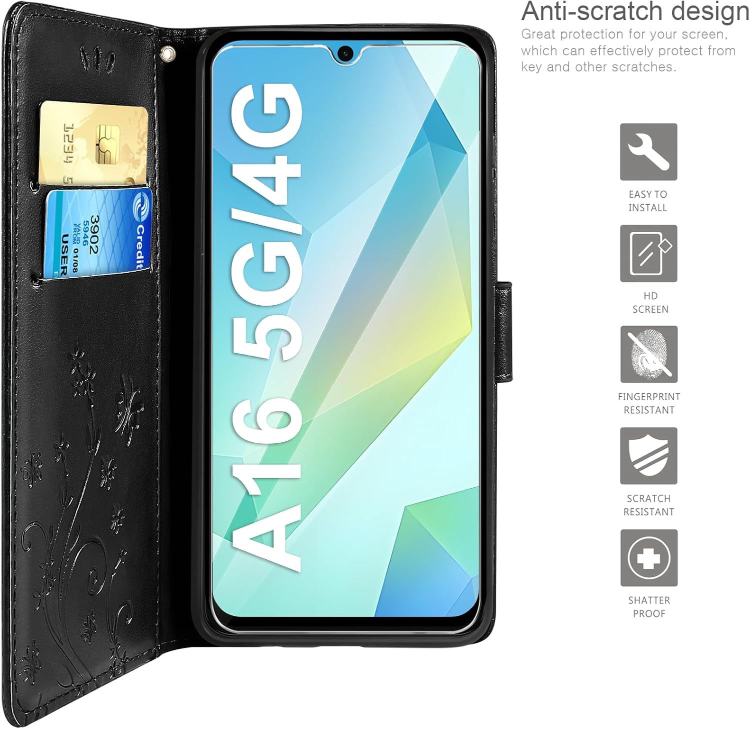 Thumbnail 2 de AROYI Wallet Case for Samsung Galaxy A16 5G/4G — PU Leather, Card Slots & Stand