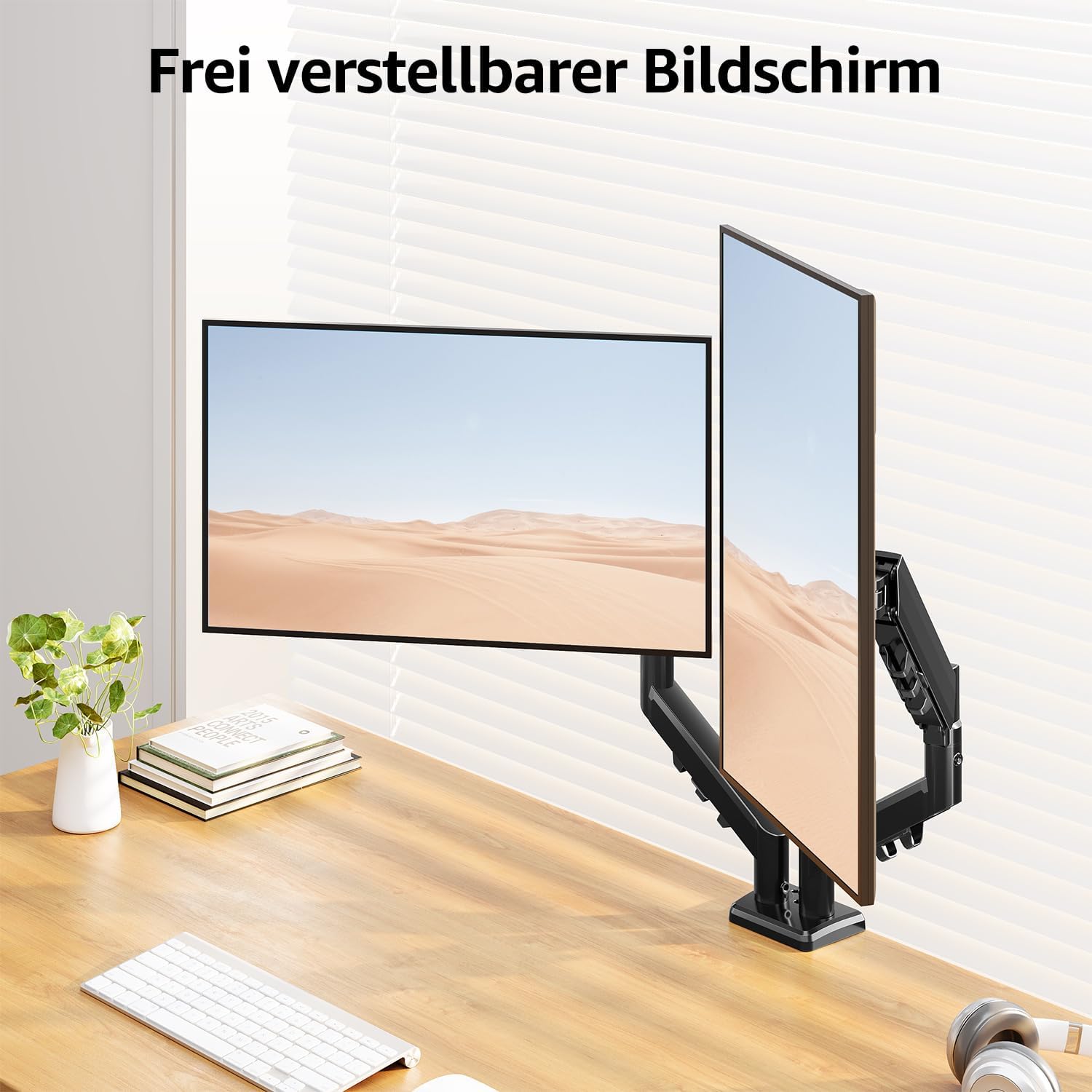 Detalle de MOUNTUP Dual Monitor Halterung für 13–32 Zoll EU8014B – höhenverstellbar, neigbar, schwenkbar (VESA 75/100)