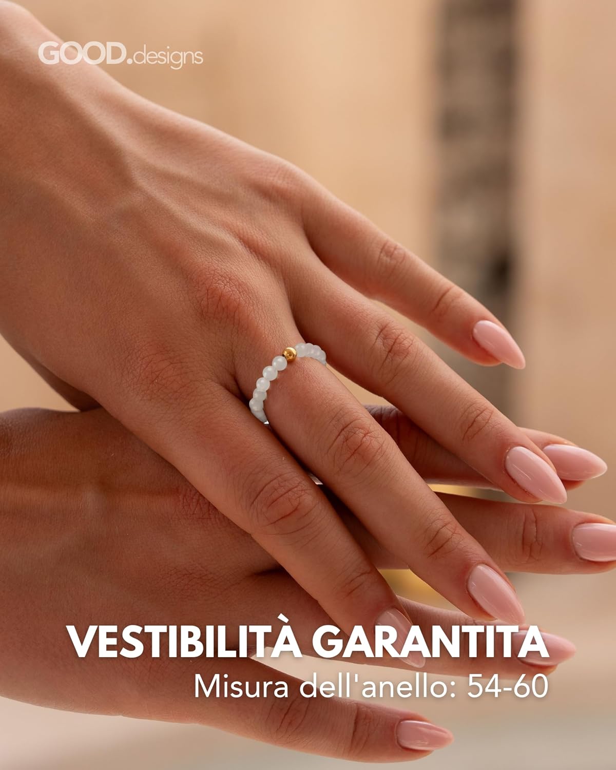 Detalle de GD GOOD.designs anello antistress con pietre naturali e perlina placcata argento 925 dorato (misure 54-60)