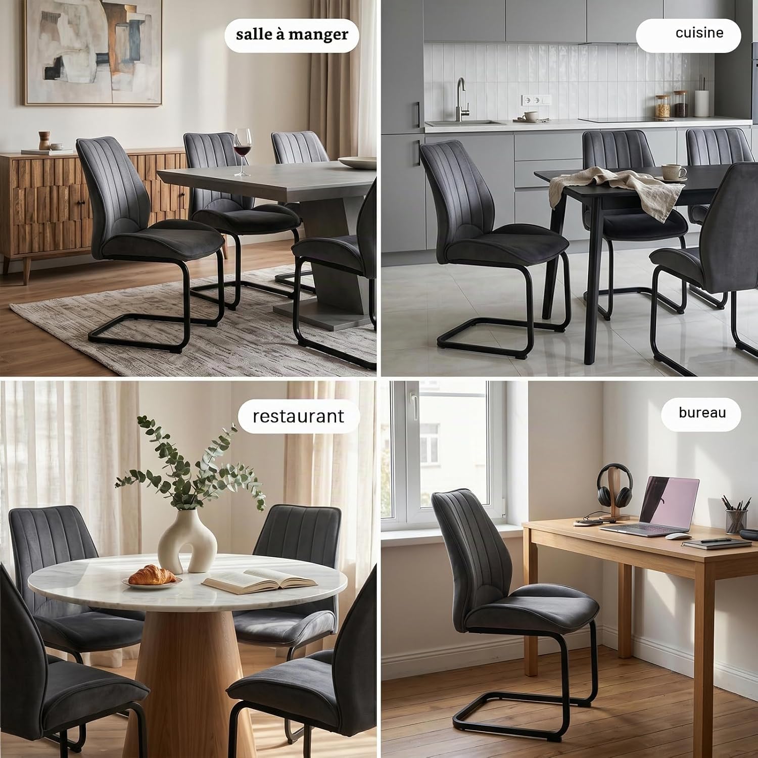 Detalle de JIEXI N625P309525G eetkamerstoelen, set van 2 in donkergrijze stof