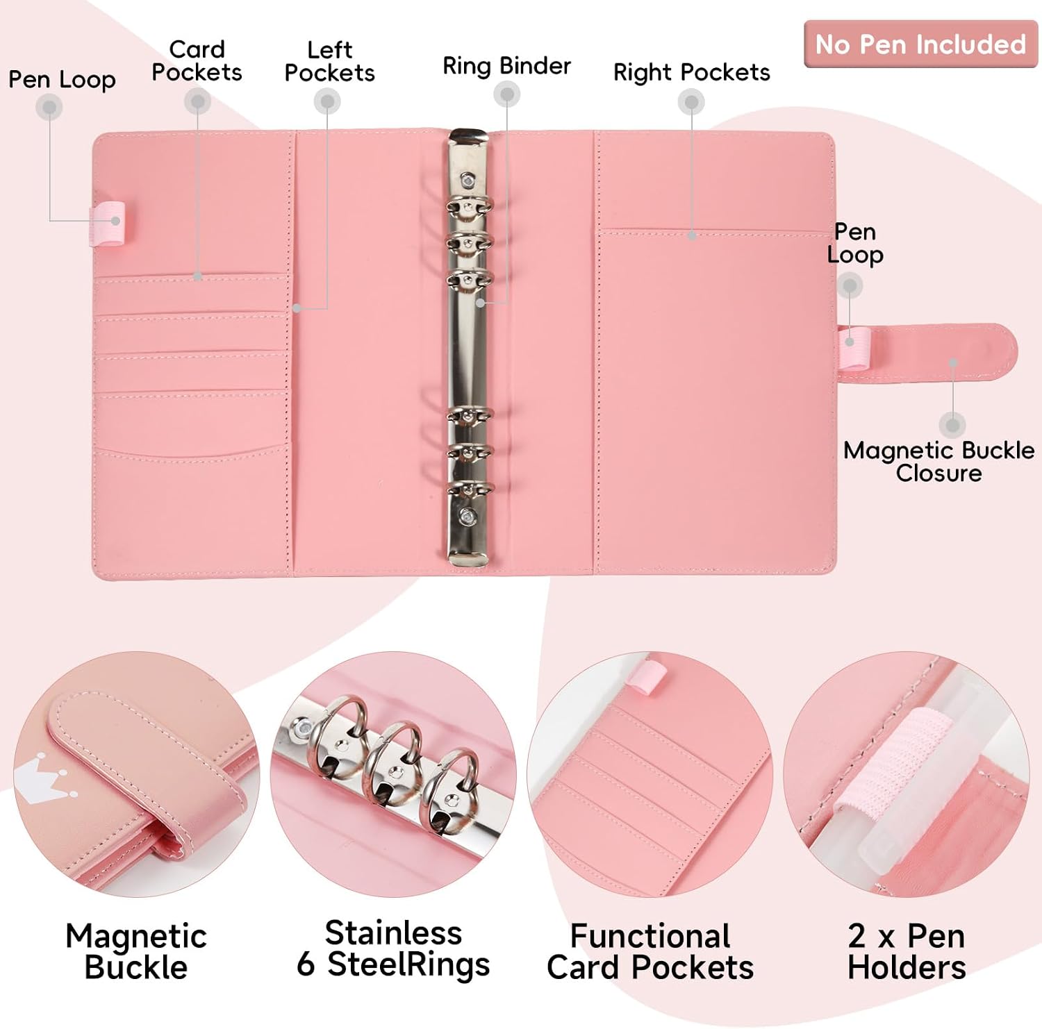 Detalle de DuyaJoinX 100 Day Money Savings Challenge Binder, Rose Gold A5 with Cash Envelopes