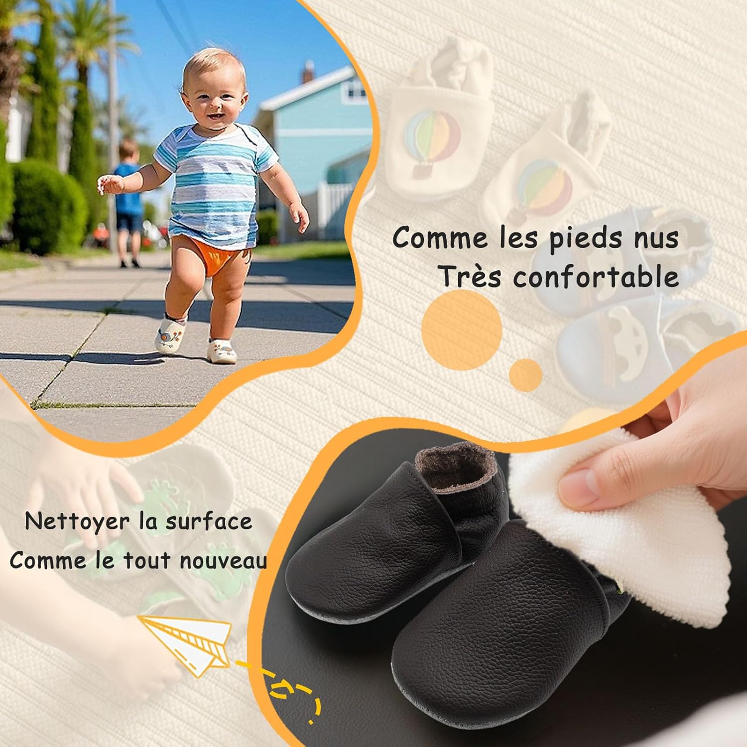 Thumbnail 3 de YALION Chaussons Bébé en Cuir Souple pour Premiers Pas – semelles en Daim, antidérapantes
