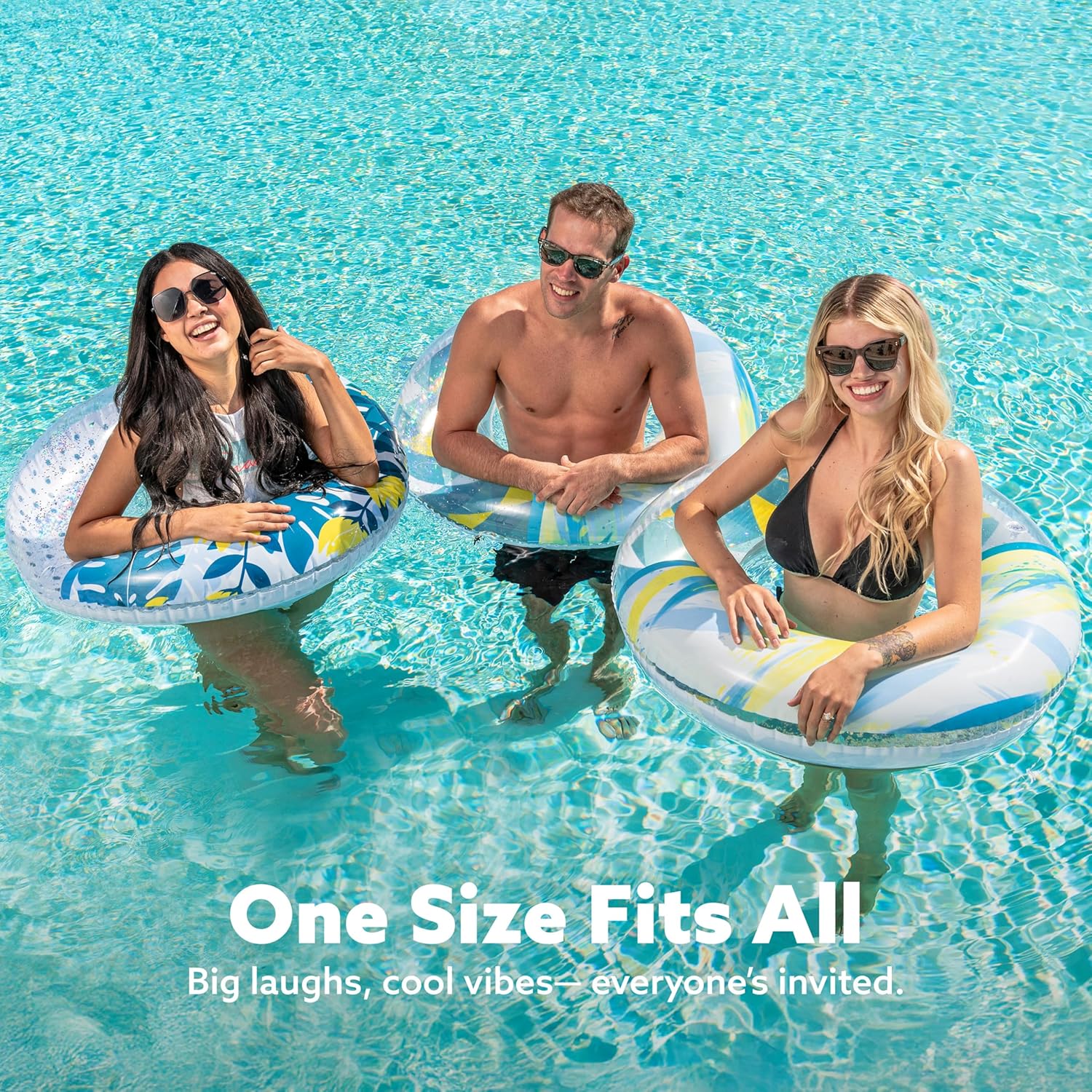 Detalle de JOYIN 82.5 cm Pool Inflatables Swimming Rings (3 Pack) – Glitter Pattern PVC Floats