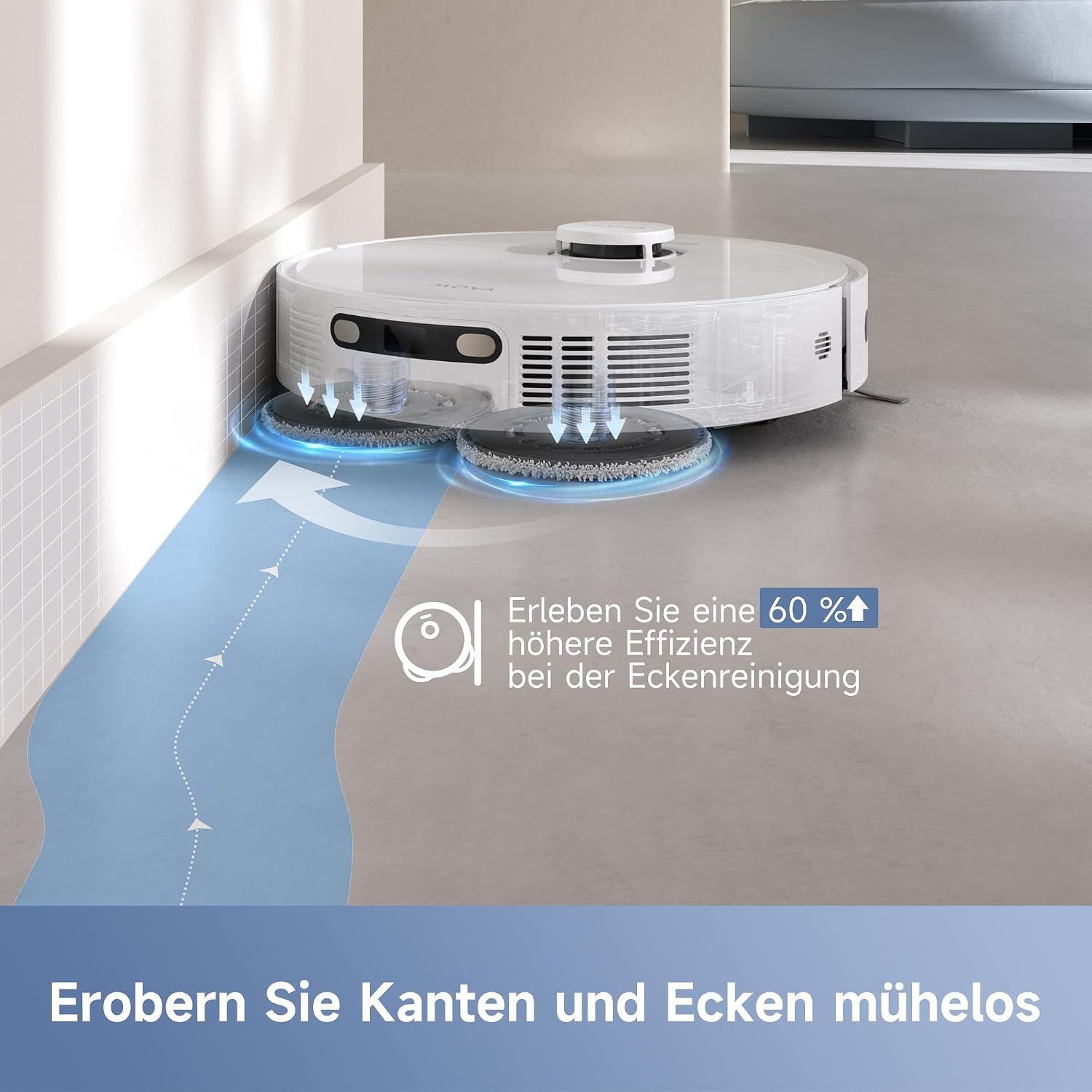 Detalle de Mova E30 Ultra: Saugroboter mit Wischfunktion, automatische Entleerung & Mop-Selbstreinigung