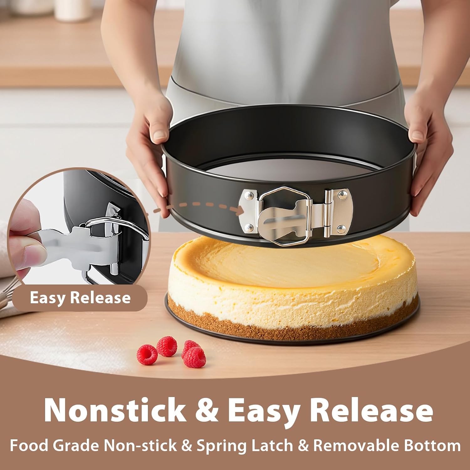 Detalle de 9-Inch Nonstick Springform Cheesecake Pan Set with Silicone Protector and 50 Parchment Liners
