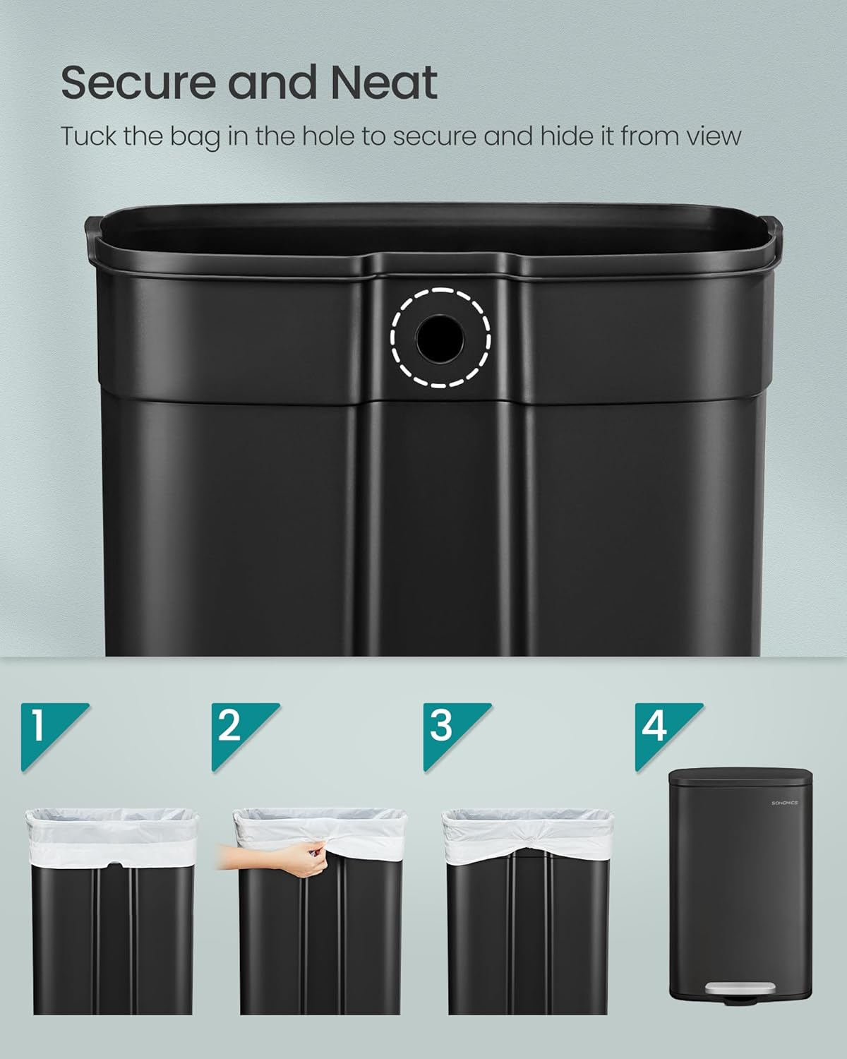 Thumbnail 4 de SONGMICS LTB050B02 13 Gallon (50 L) pedal kitchen bin with soft close, steel & inner bucket