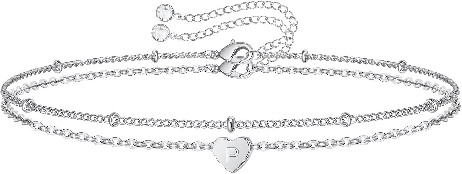 Detalle de TINGN Bracciale da donna in argento placcato oro bianco 14K con lettere a cuore – set di 2