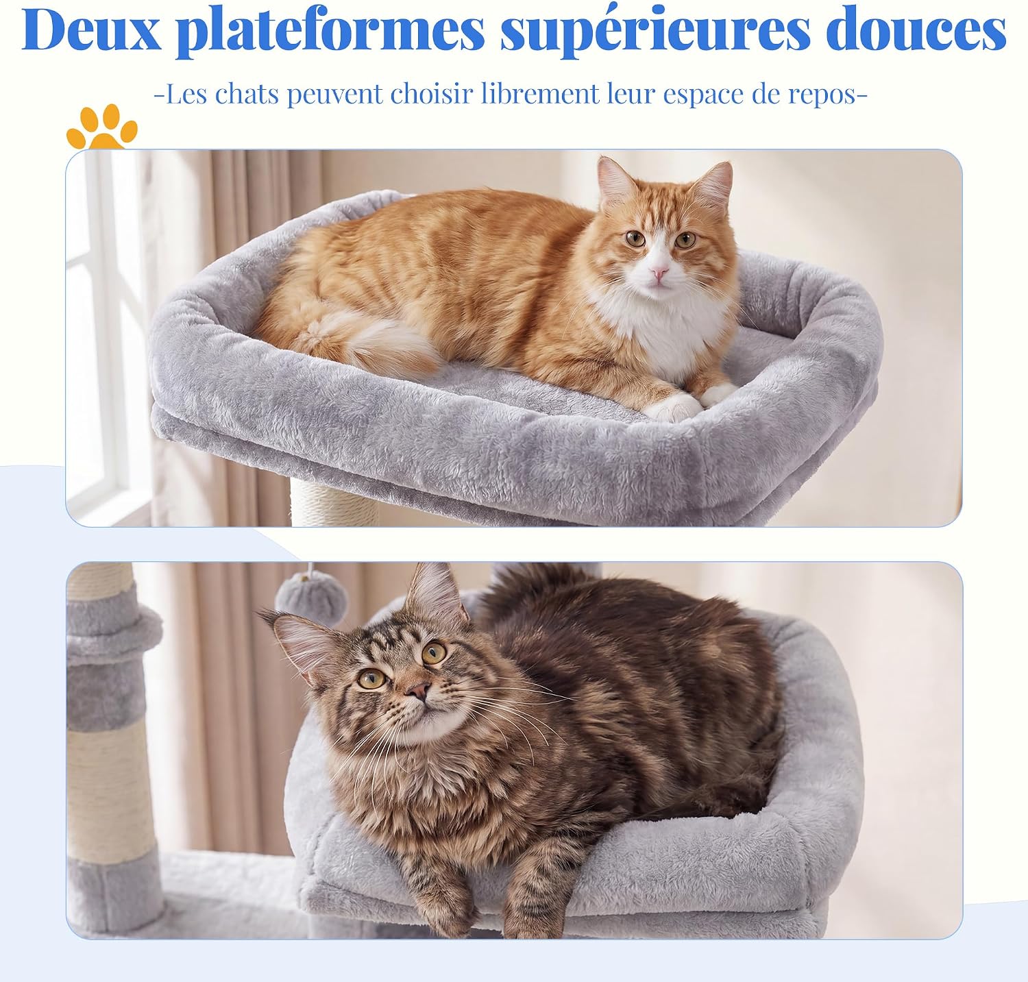 Detalle 2 de Hey-brother Arbre à Chat XXL 188 cm — arbre multi‑niveaux gris 🐱