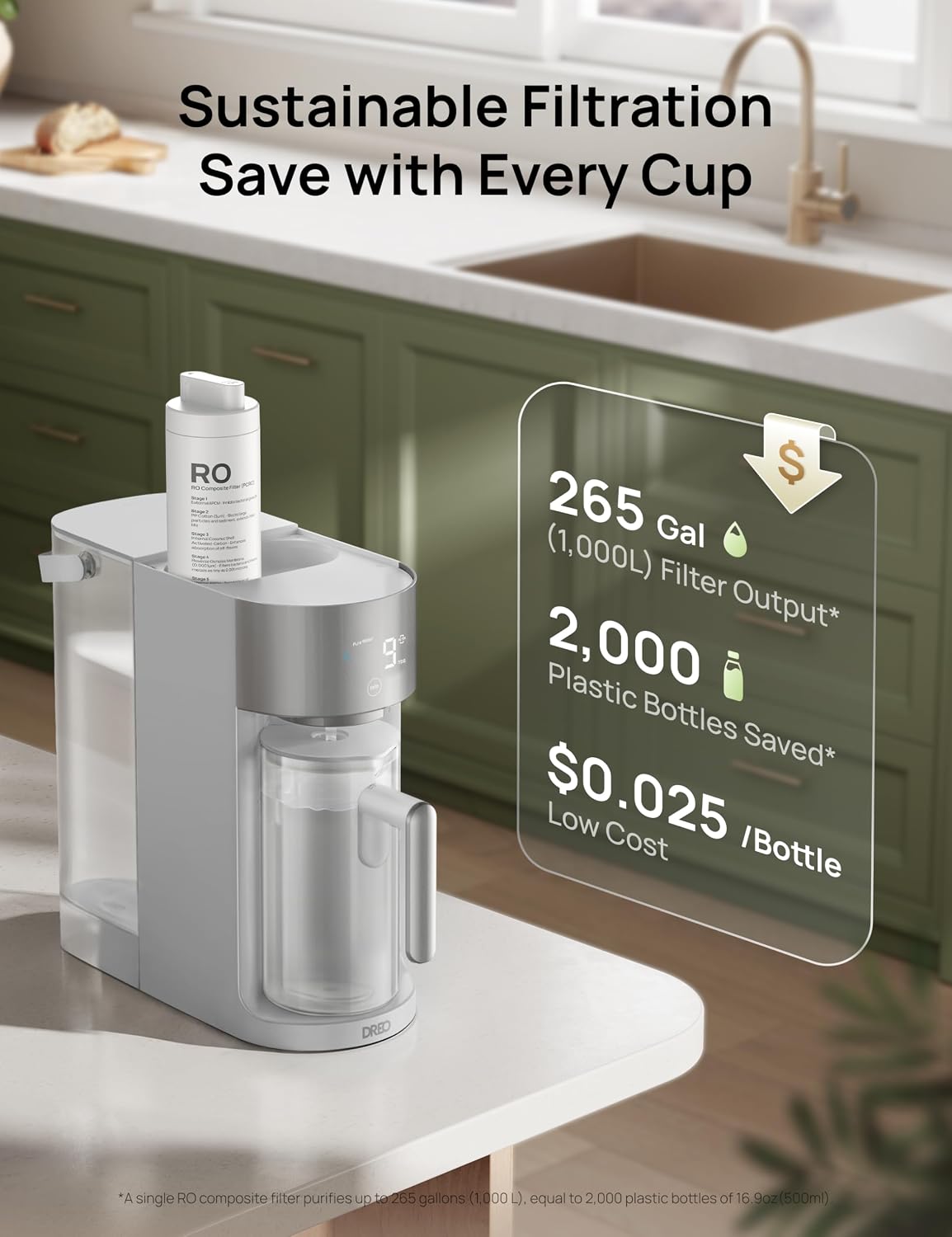 Detalle 2 de DREO RO Water Filter 113 DR-KWF003 Gray Countertop System, 5L