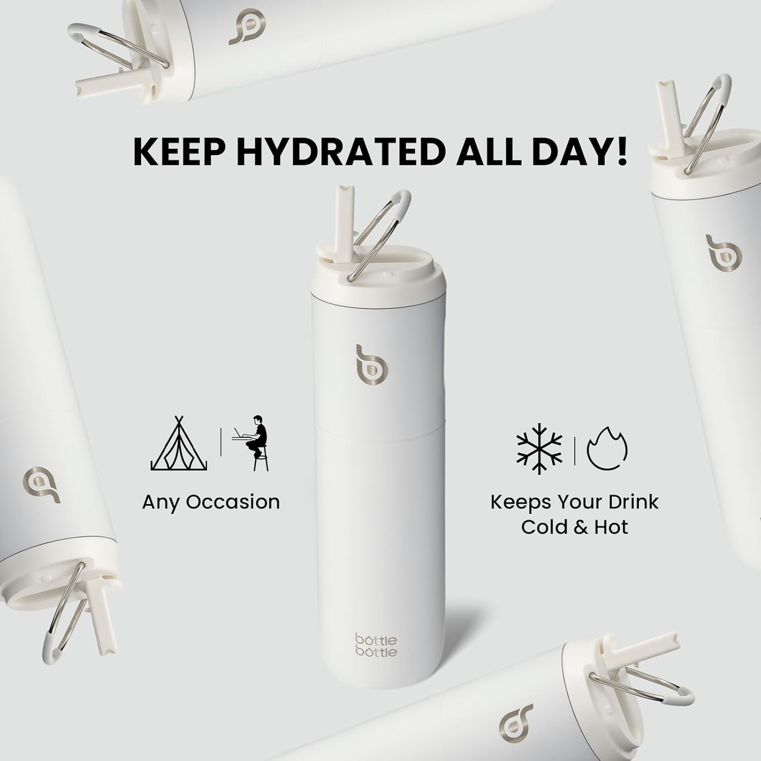 Detalle 2 de BOTTLE BOTTLE Stainless Steel Water Bottle 700ml with Straw & Lid (White) – insulated sports tumbler