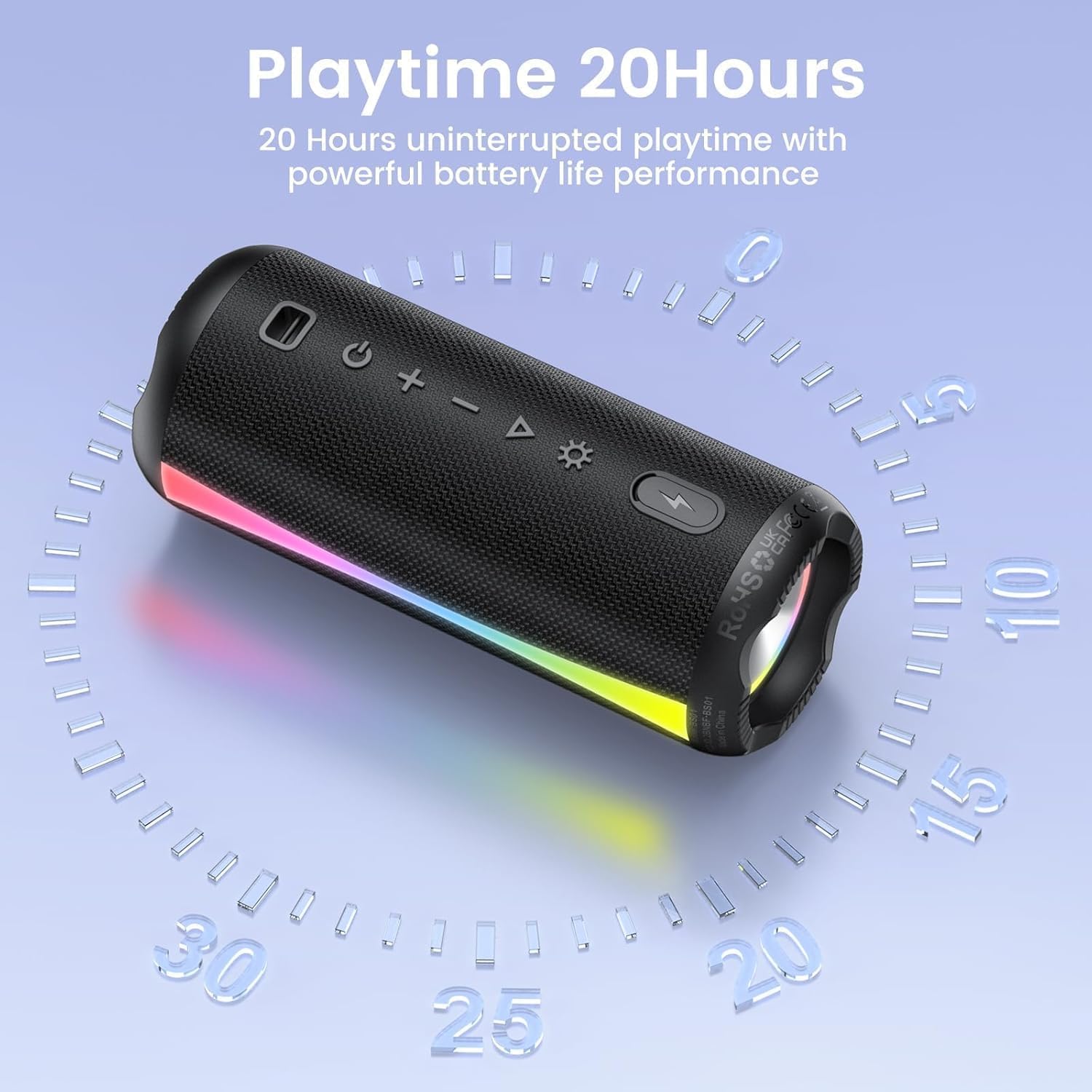 Detalle 2 de dotn Portable Bluetooth Speaker (Bluetooth 5.4, IPX7, 20H battery) with 7 RGB light modes & TWS pairing
