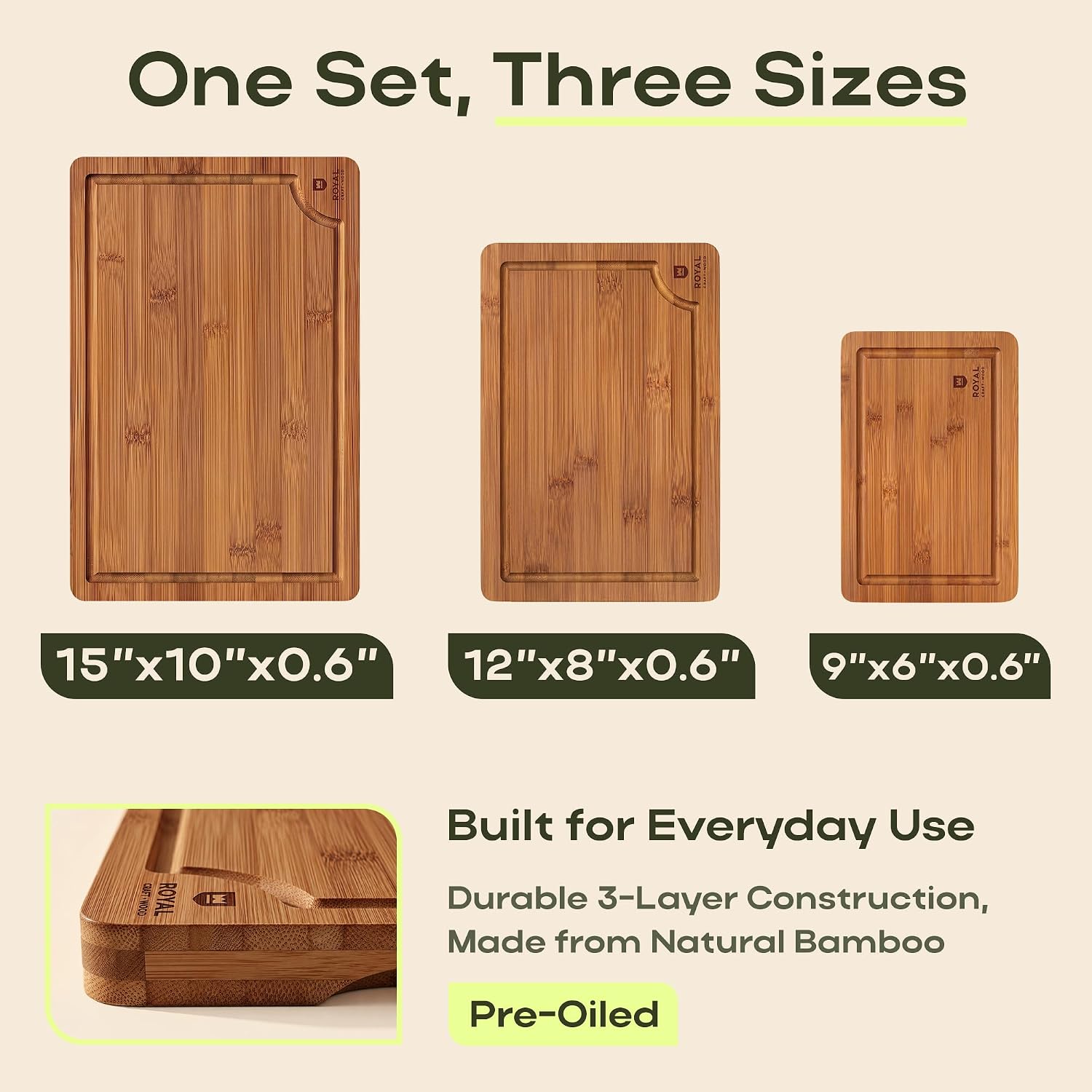 Thumbnail 1 de ROYAL CRAFT WOOD 3-Piece Bamboo Cutting Board Set 🍽