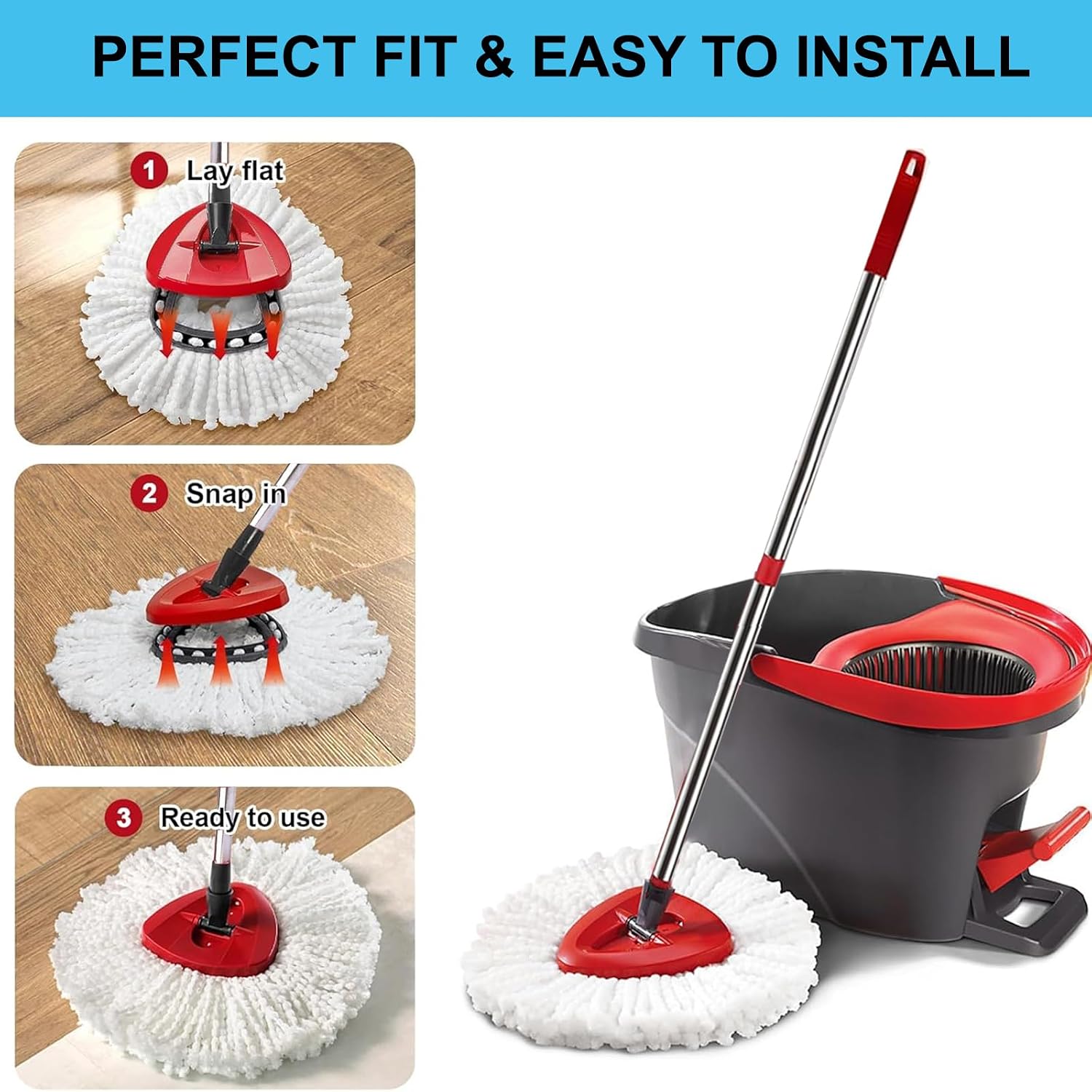 Detalle 2 de Vileda-compatible spin mop set with 4-section handle
