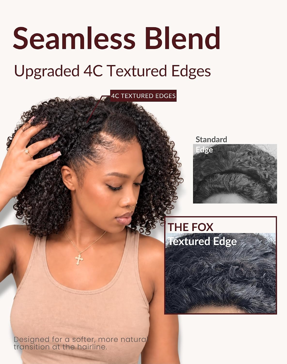 Detalle de The Fox Kinky Curly Half Wig 100% Remy Human Hair
