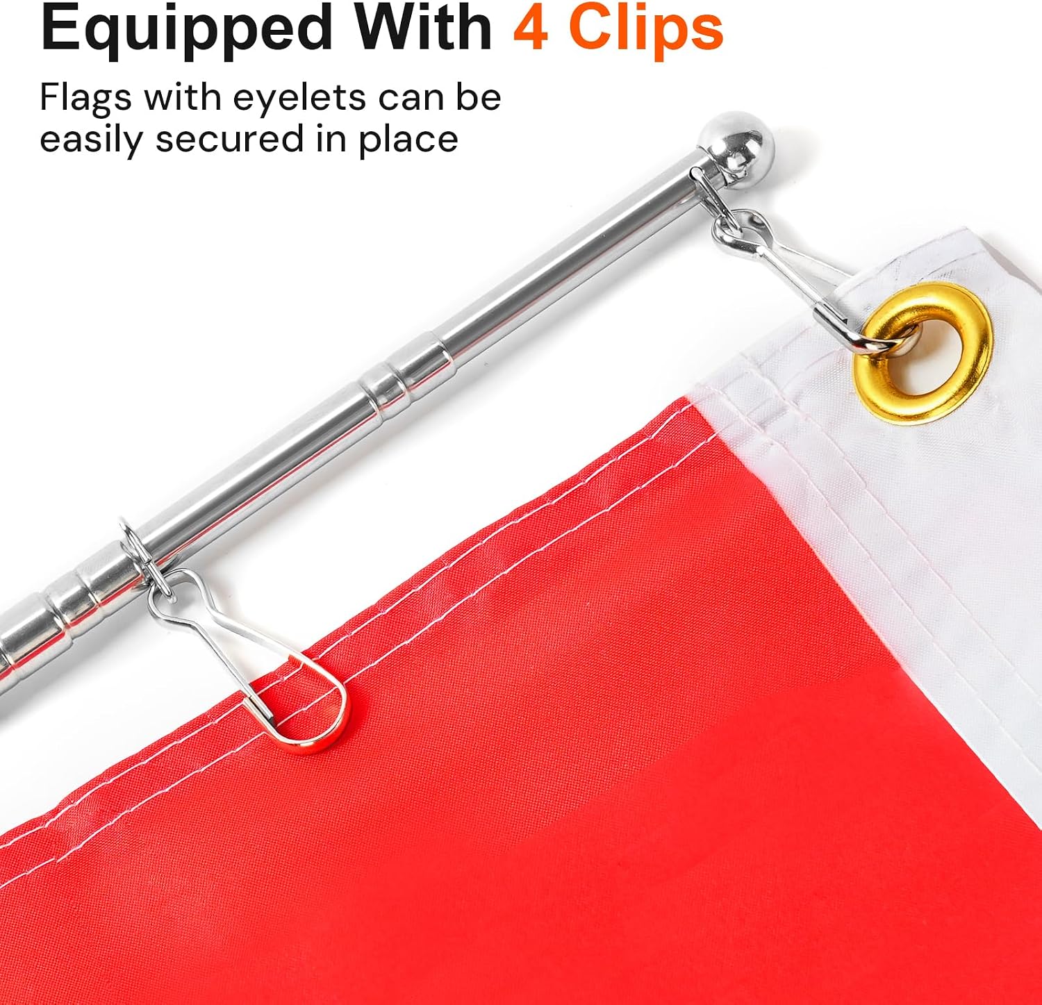 Detalle de APXEL mât de drapeau télescopique 3 m en acier inoxydable, orange (1 pièce)